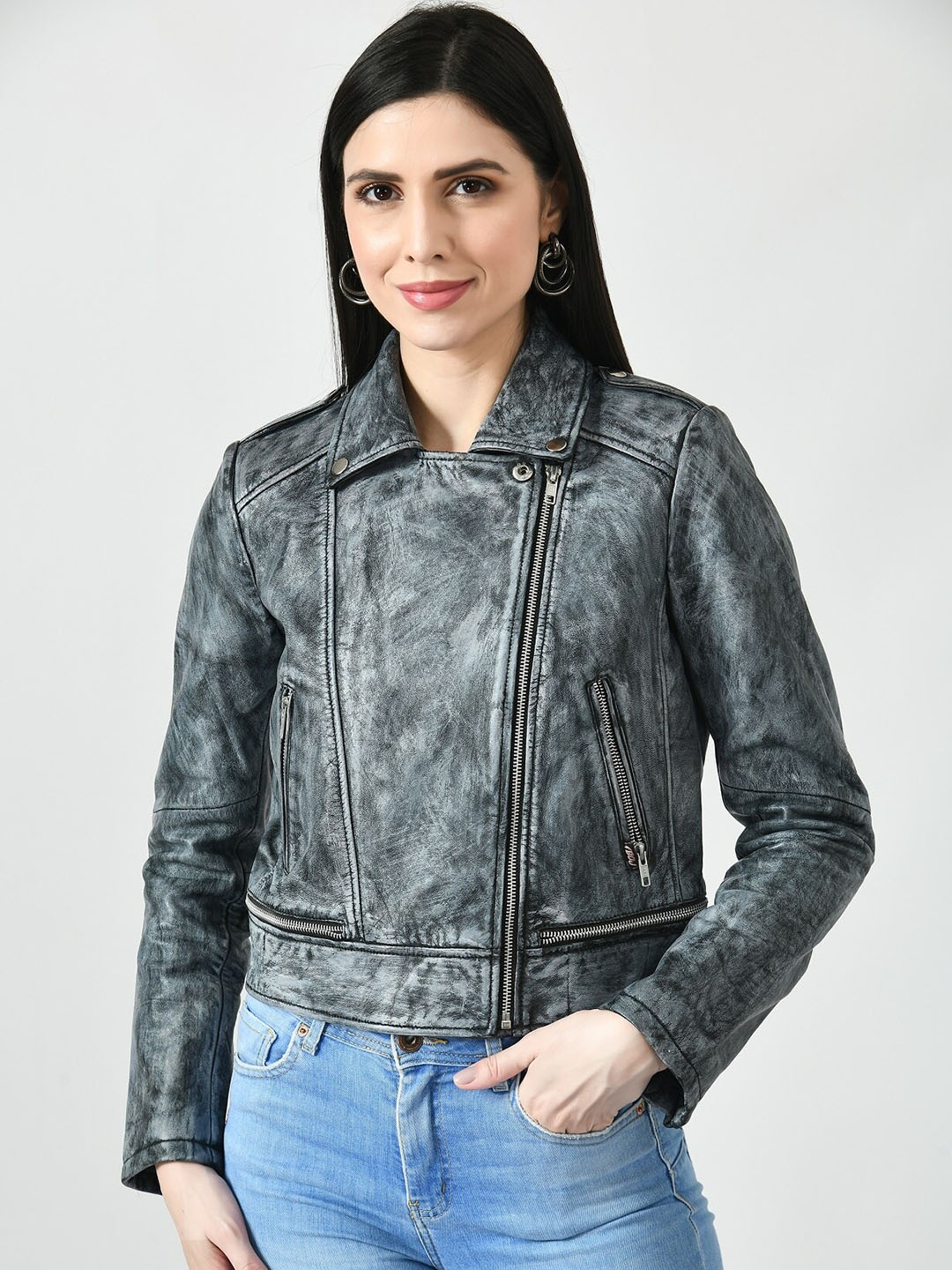 

TBOJ Women Leather Lightweight Bomber Jacket, Blue