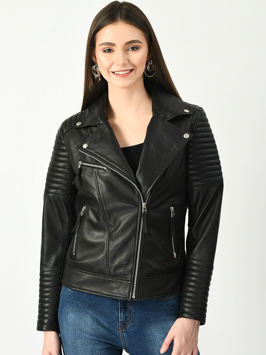 

TBOJ Lapel Collar Lightweight Leather Jacket, Black