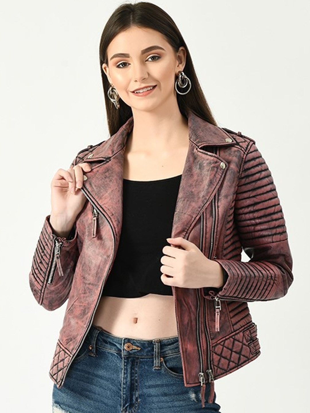 

TBOJ Lapel Collar Lightweight Leather Jacket, Pink