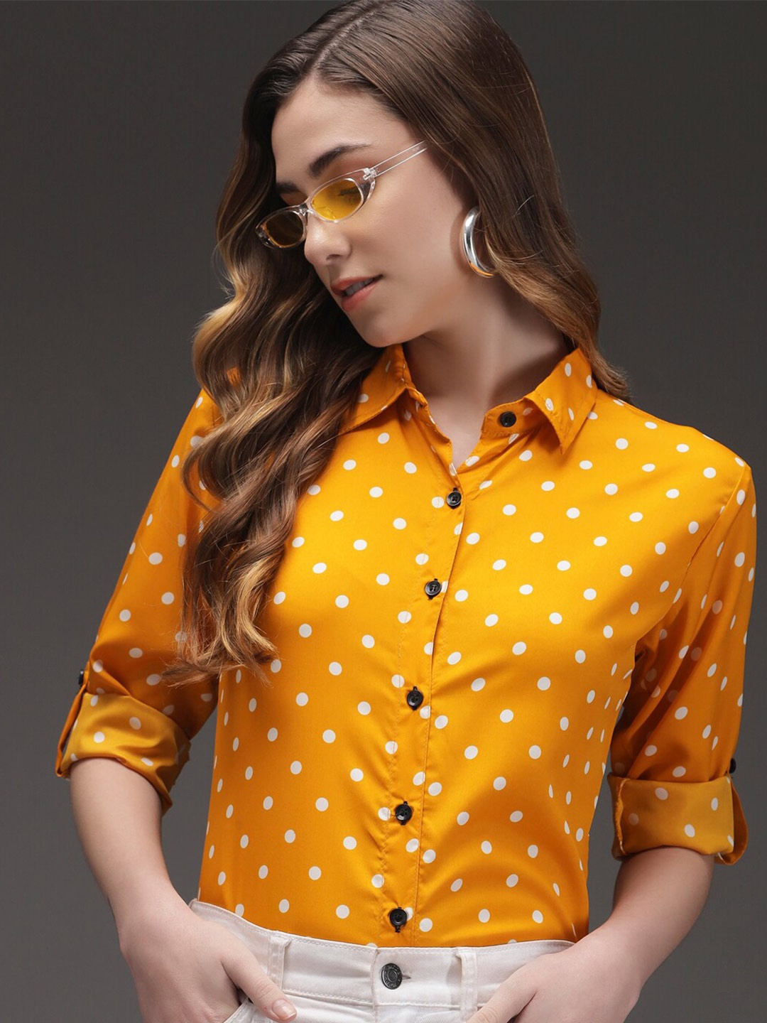 

BAESD Custom Polka Dot Printed Casual Shirt, Yellow