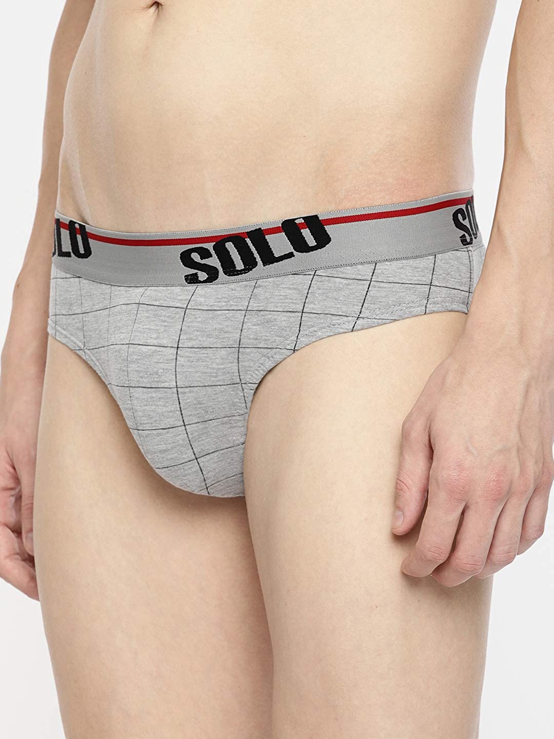 

SOLO Men Checked Pure Cotton Ribbed Briefs Checks-OE-Grey Melange-75