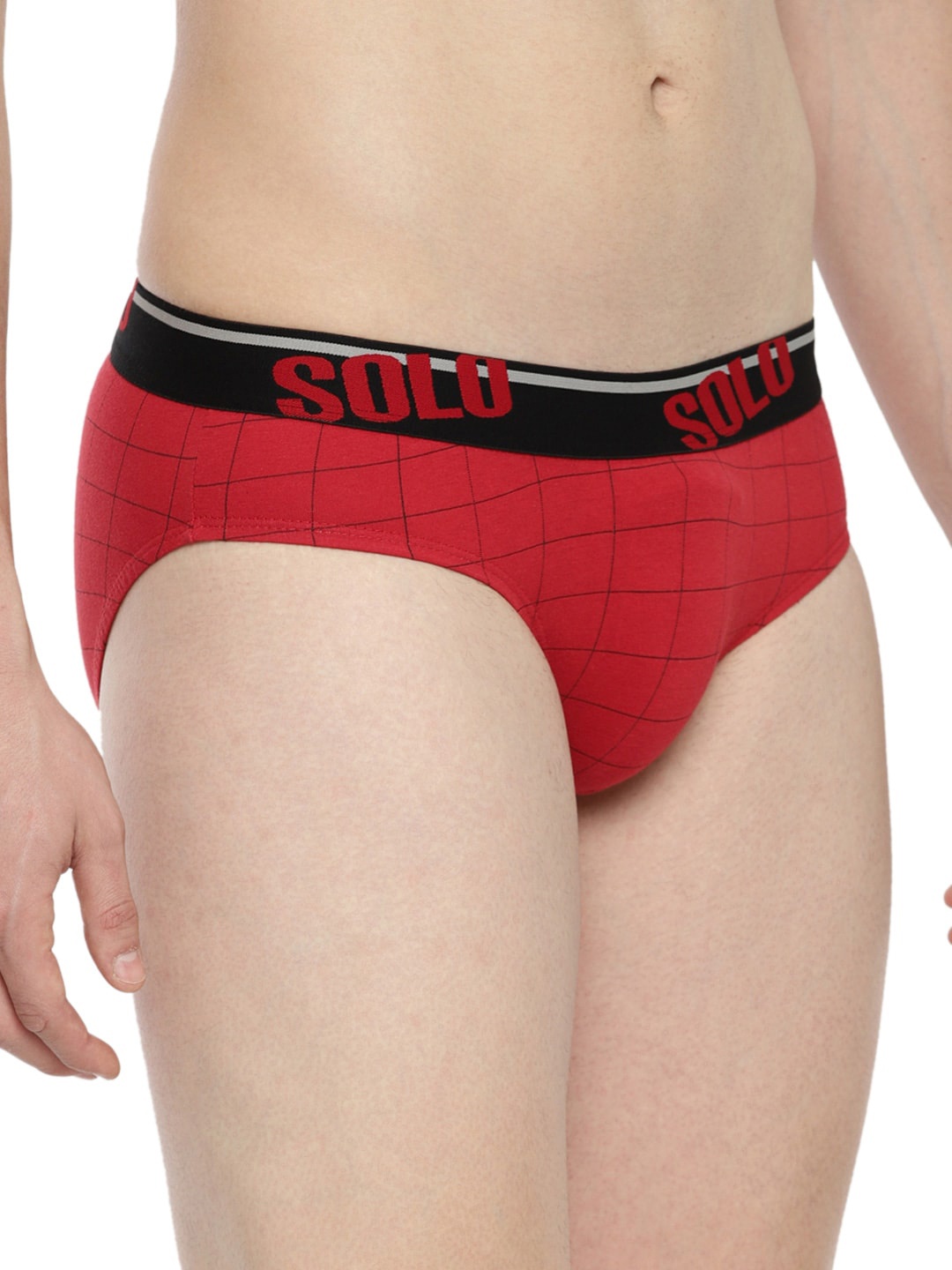 

SOLO Men Checked Patterned Cotton Briefs Checks-OE-Red-75
