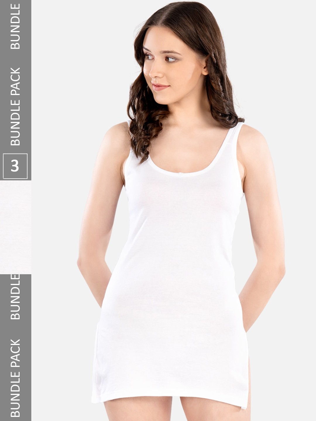 

indian flower Pack Of 3 Pure Cotton Longline Camisoles, White