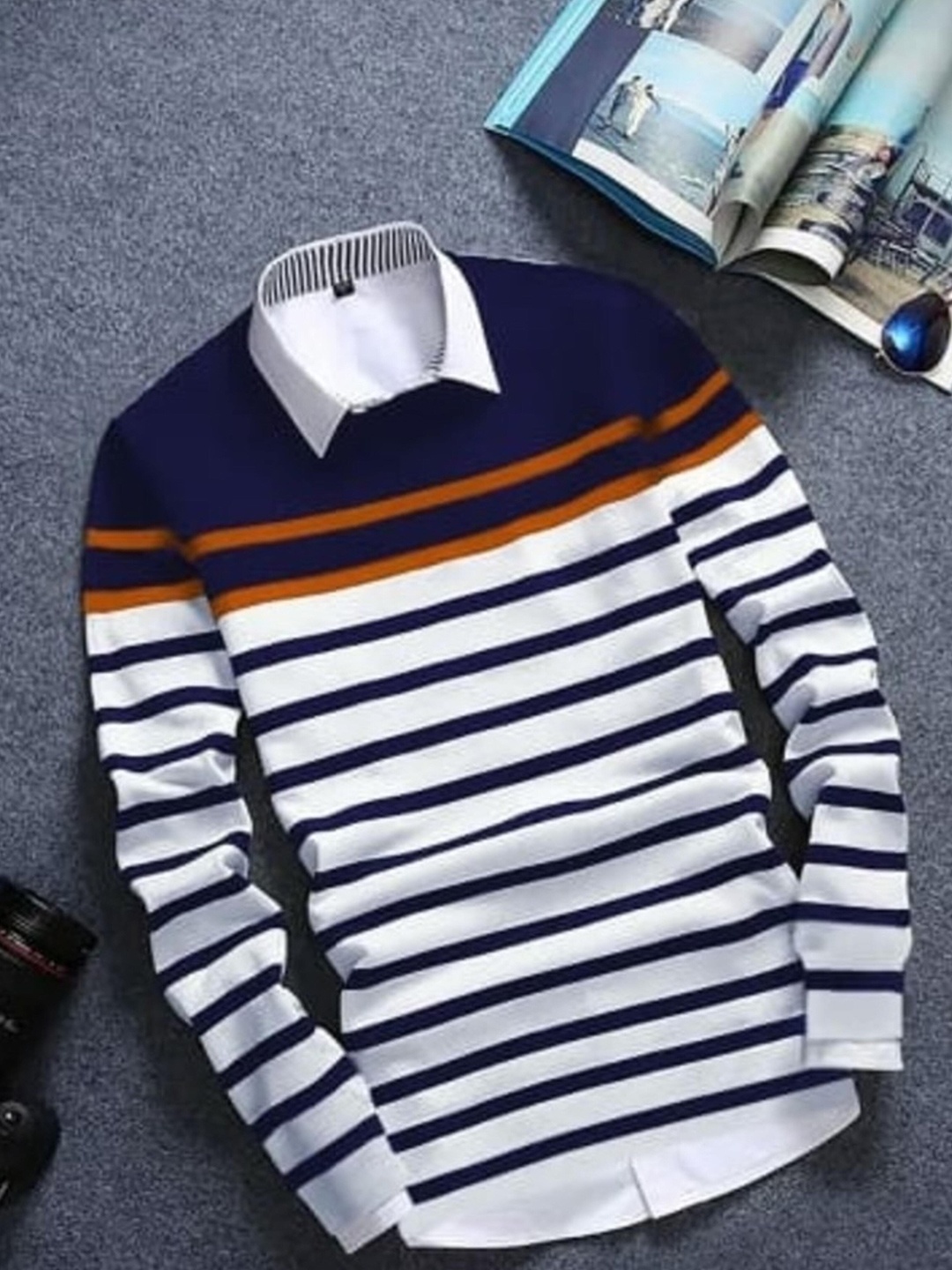 

Try This Horizontal Striped Cotton T-shirt, Navy blue