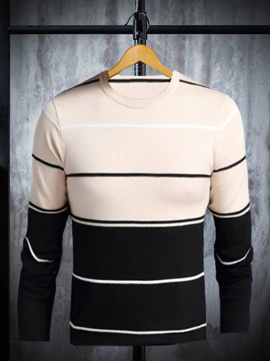 

Try This Colourblocked Long Sleeves Cotton T-shirt, Beige
