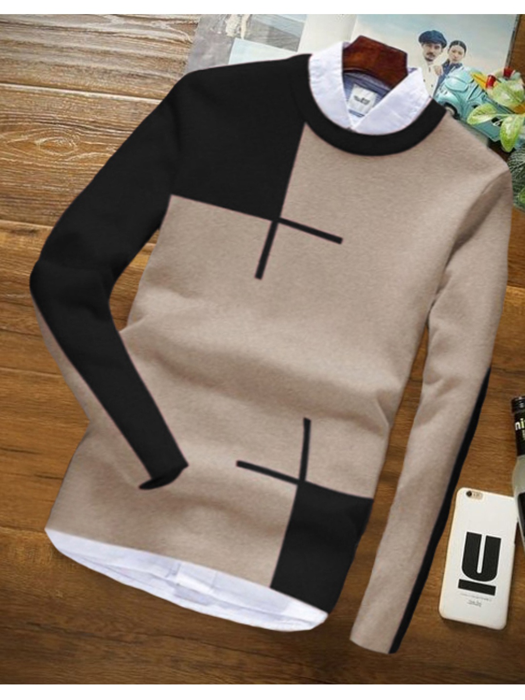 

Try This Colourblocked Long Sleeves Cotton T-shirt, Black
