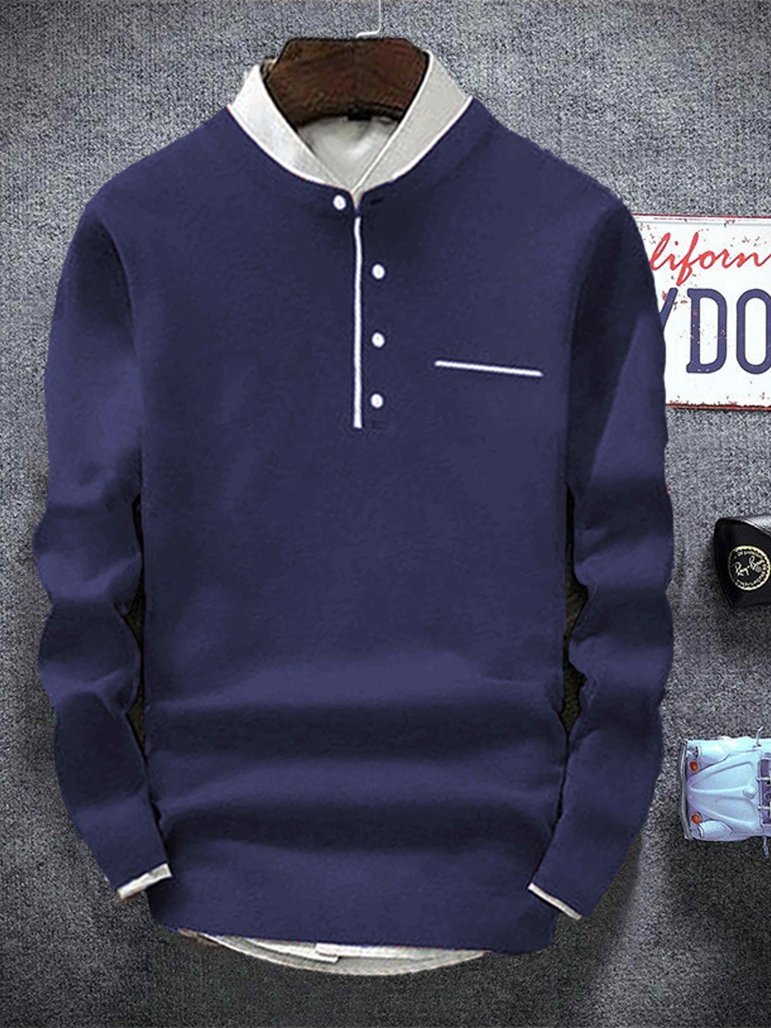 

Try This Men High Neck Cotton T-Shirt, Blue