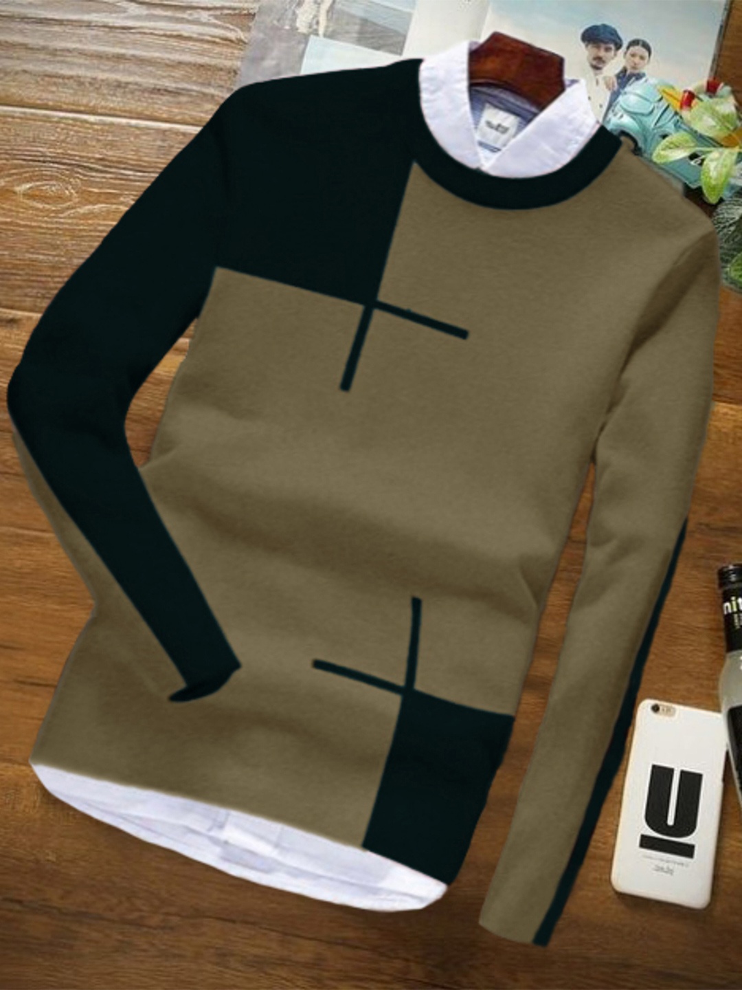 

Try This Colourblocked Round Neck Cotton T-shirt, Olive