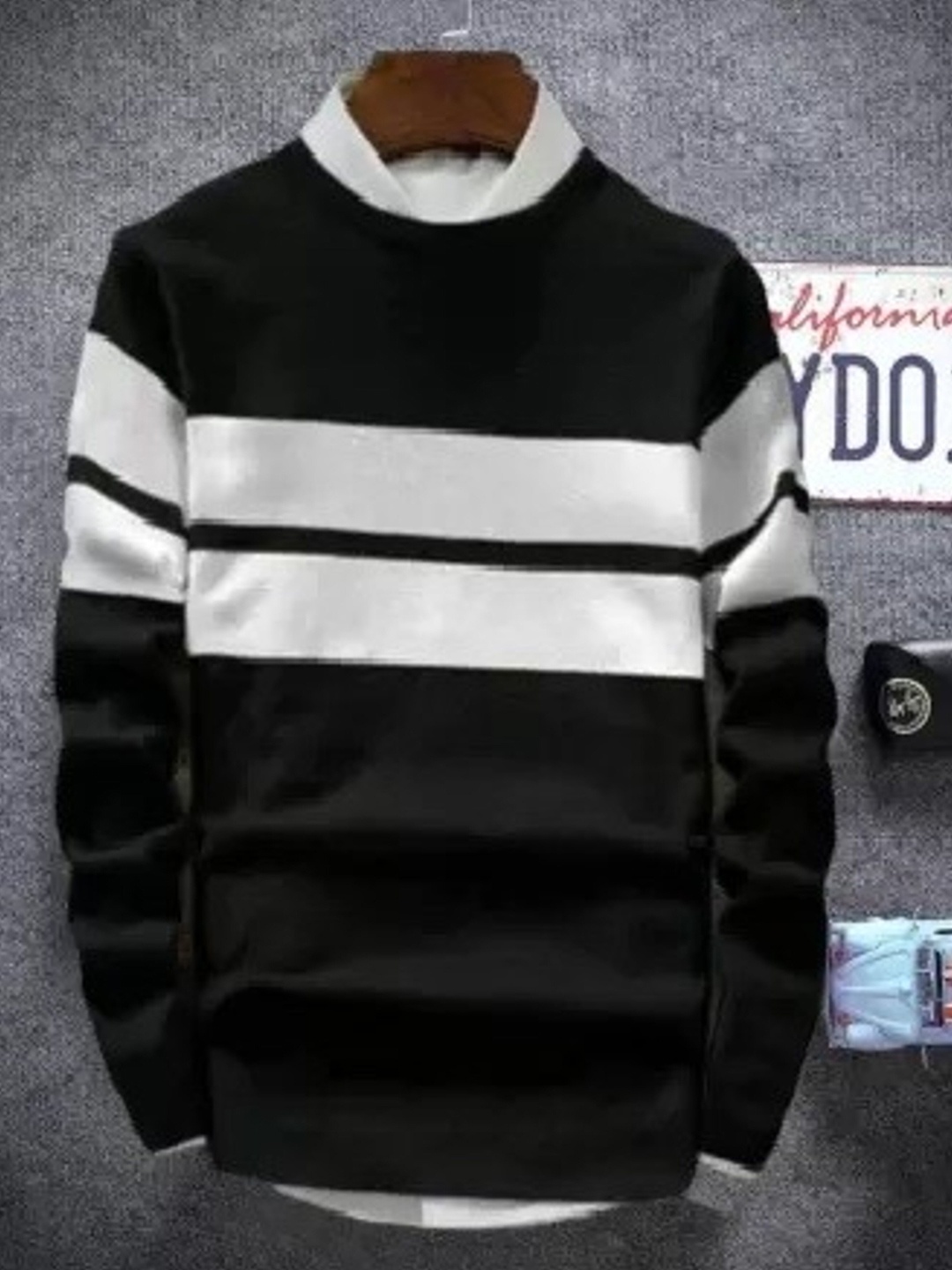 

Try This Men Striped Cotton T-Shirt, Black