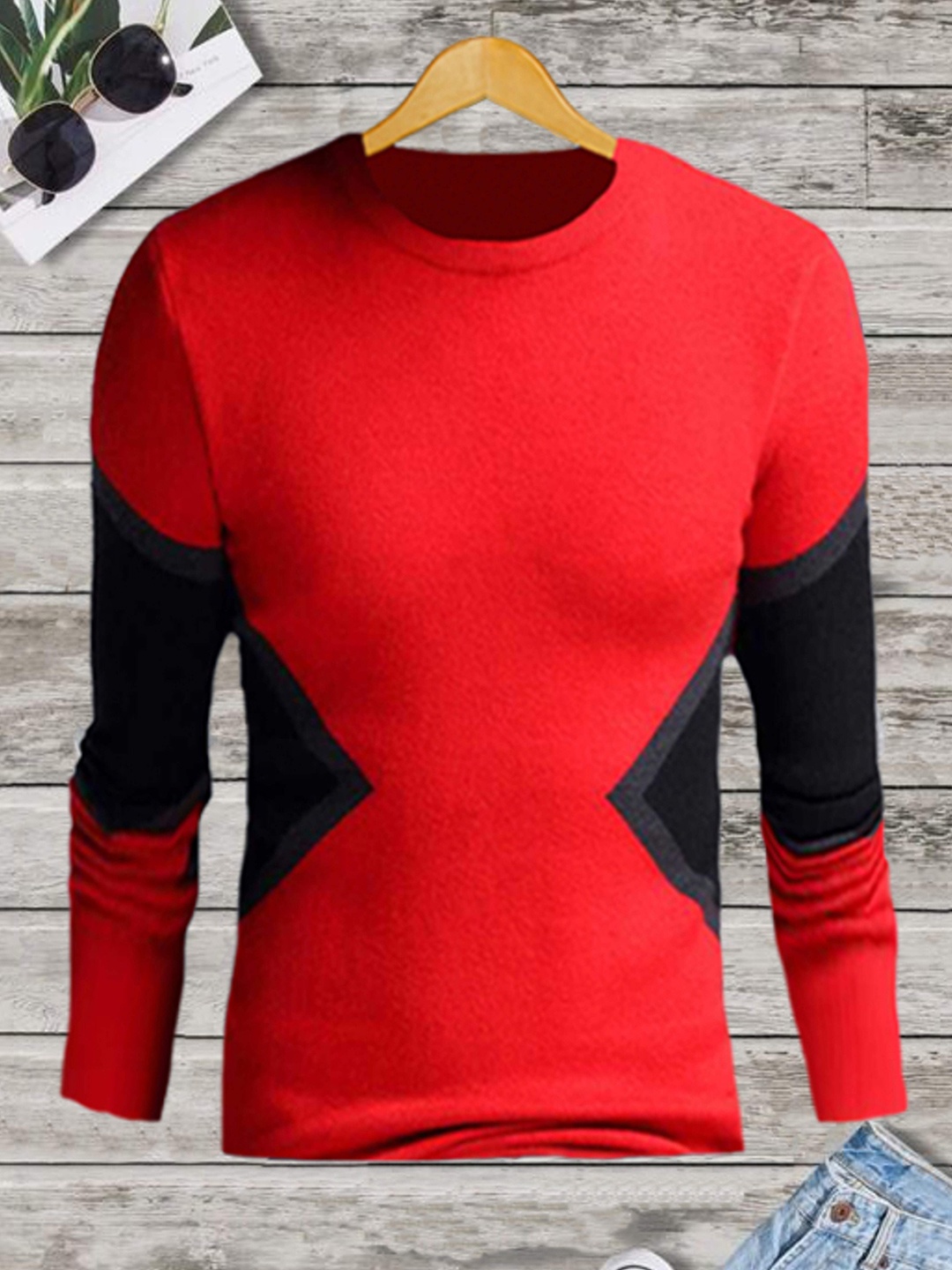 

Try This Colourblocked Cotton Casual T-Shirt, Red