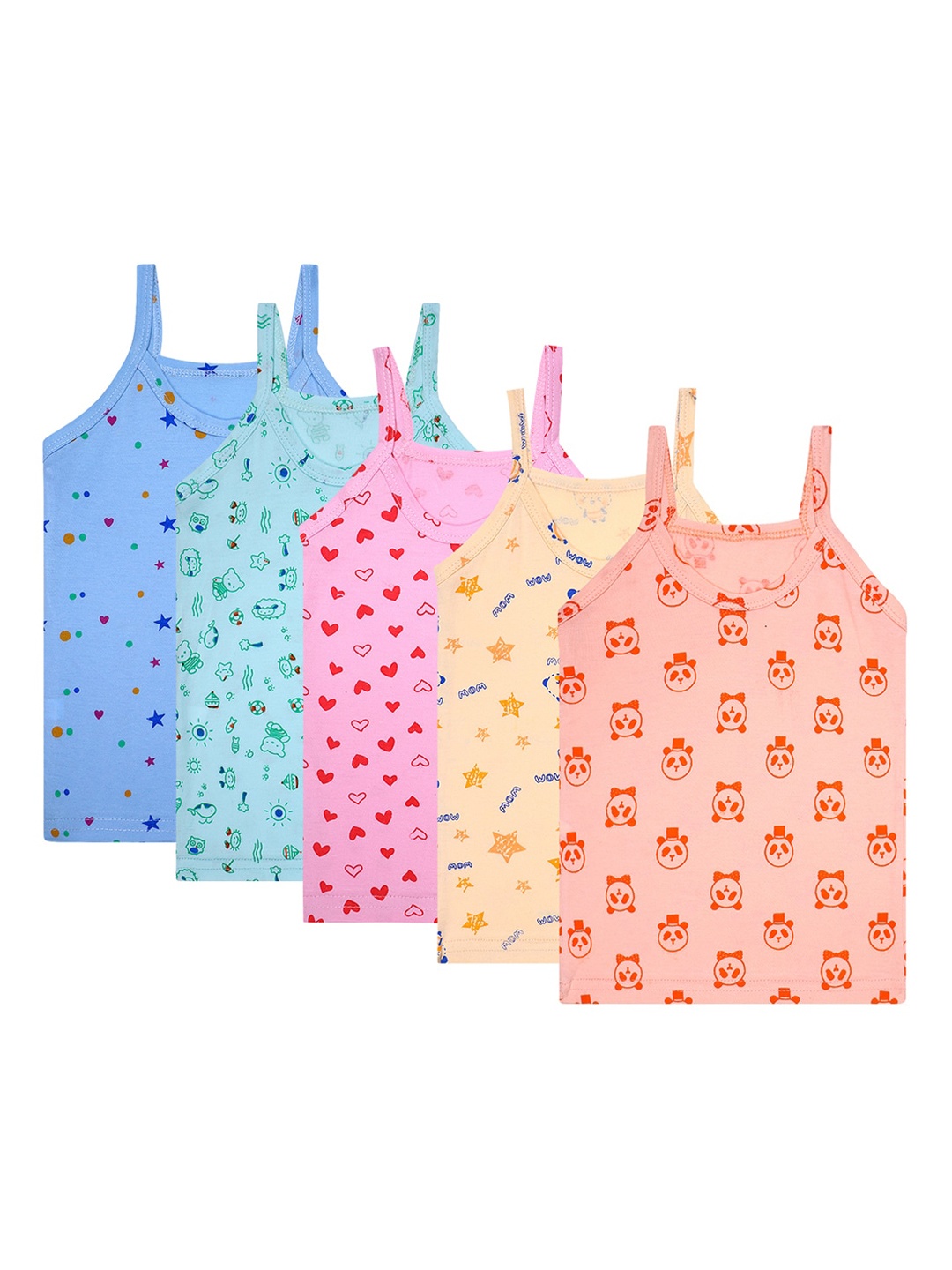 

Superminis Girls Pack of 5 Printed Pure Cotton Camisoles, Pink