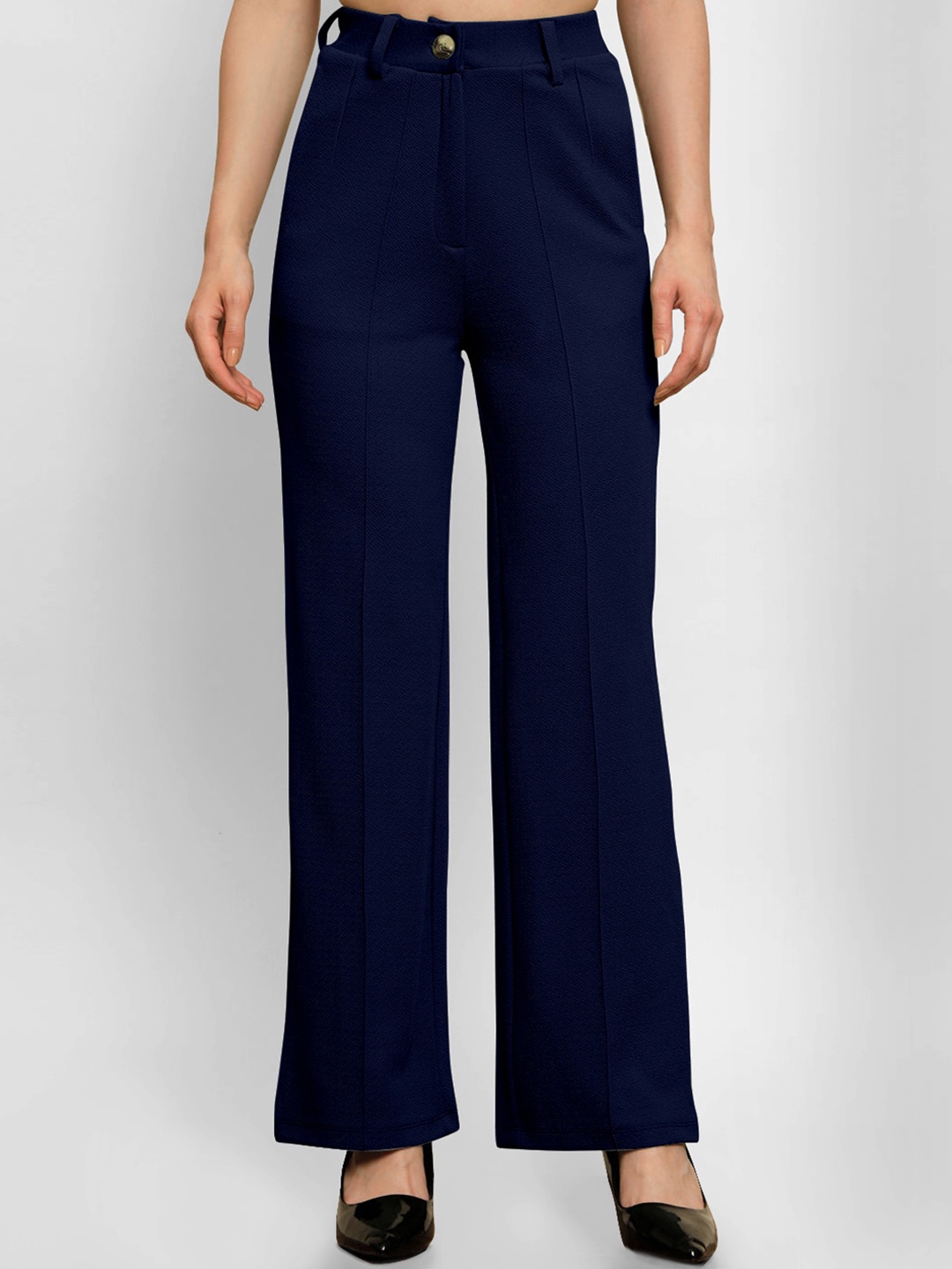 

AUSK Women Relaxed Straight Fit High-Rise Trousers, Blue