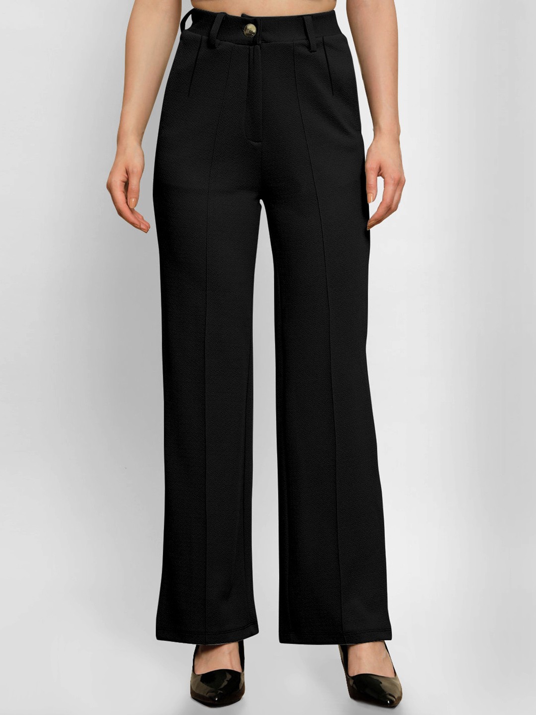 

AUSK Women Relaxed Straight Fit High-Rise Trousers, Black