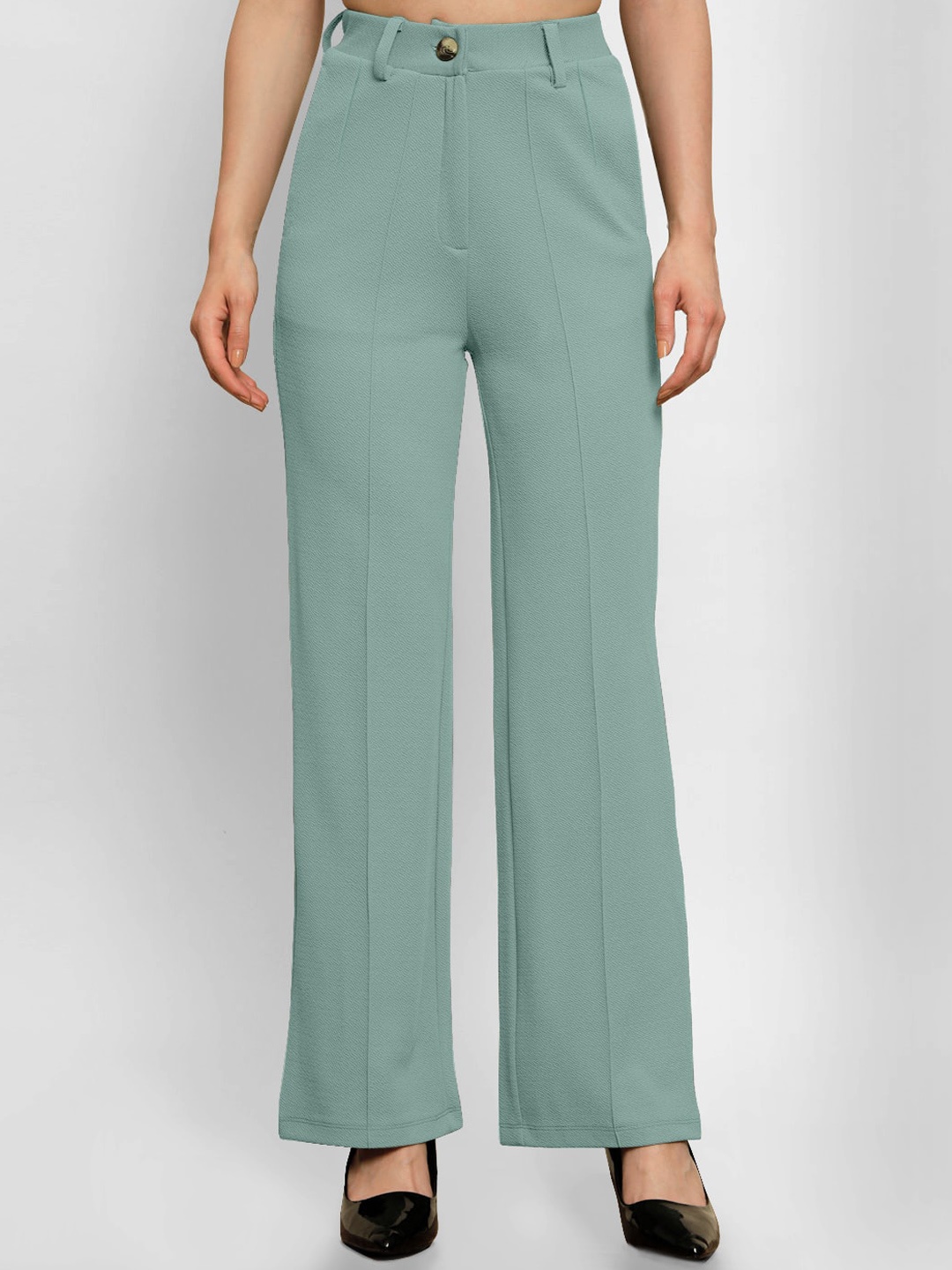 

AUSK Women Relaxed Straight Fit High-Rise Trousers, Sea green