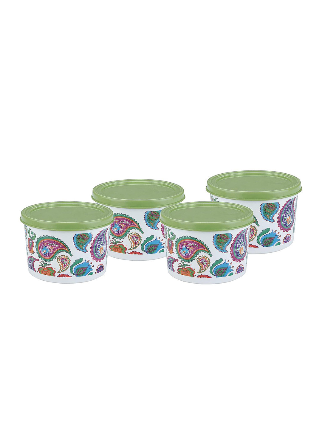 

SOPL-OLIVEWARE White & Green 4 Pieces Printed Food Storage Containers 300 ML Each