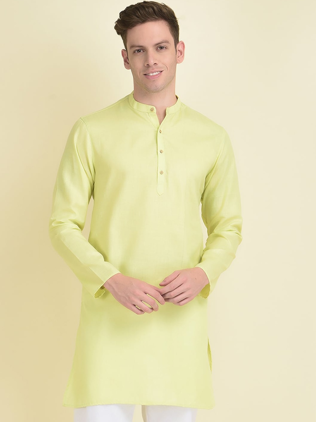 

DEYANN Men Mandarin Collar Straight Jacquard Kurta, Green