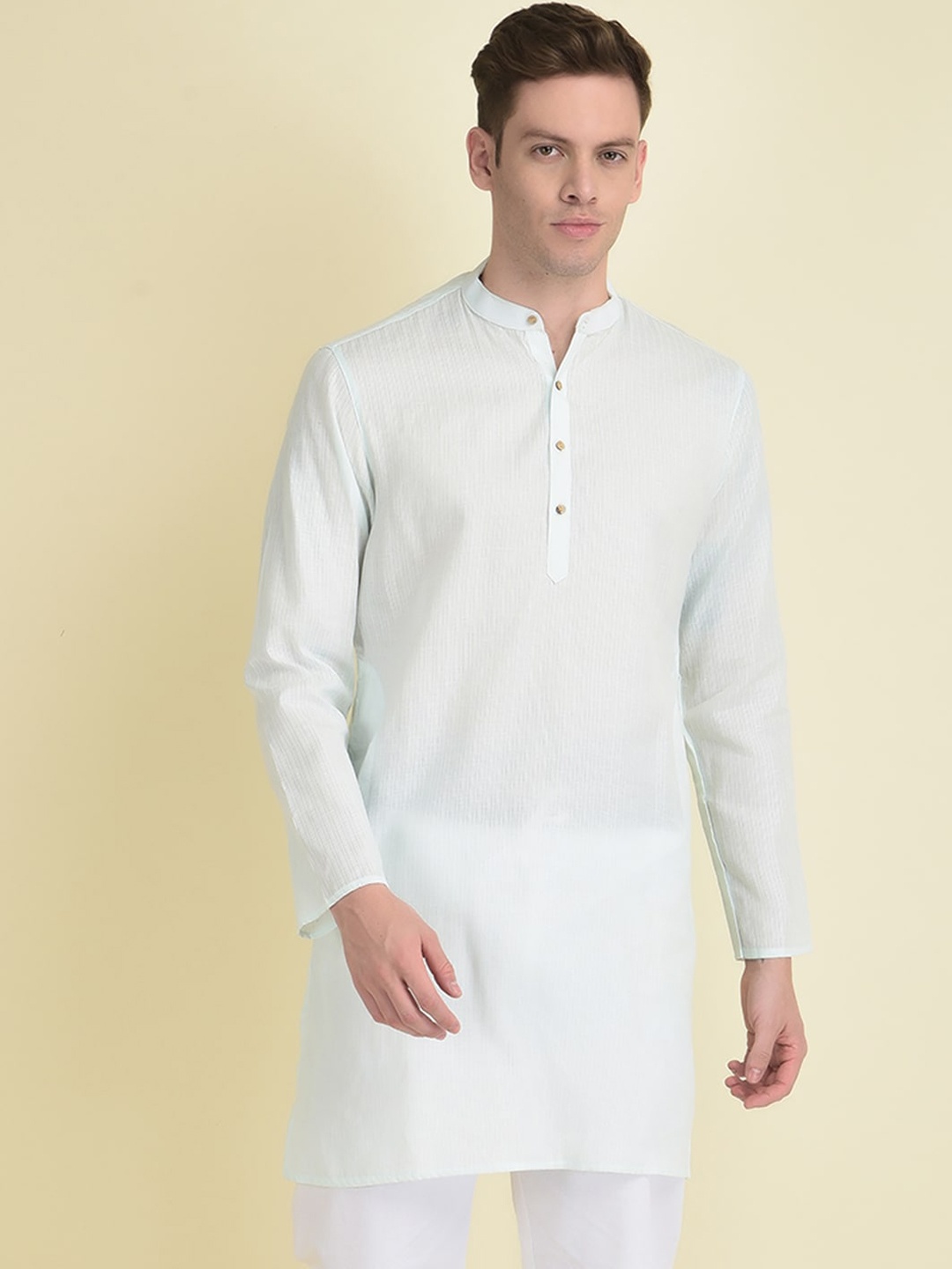 

DEYANN Men Mandarin Collar Straight Jacquard Kurta, White