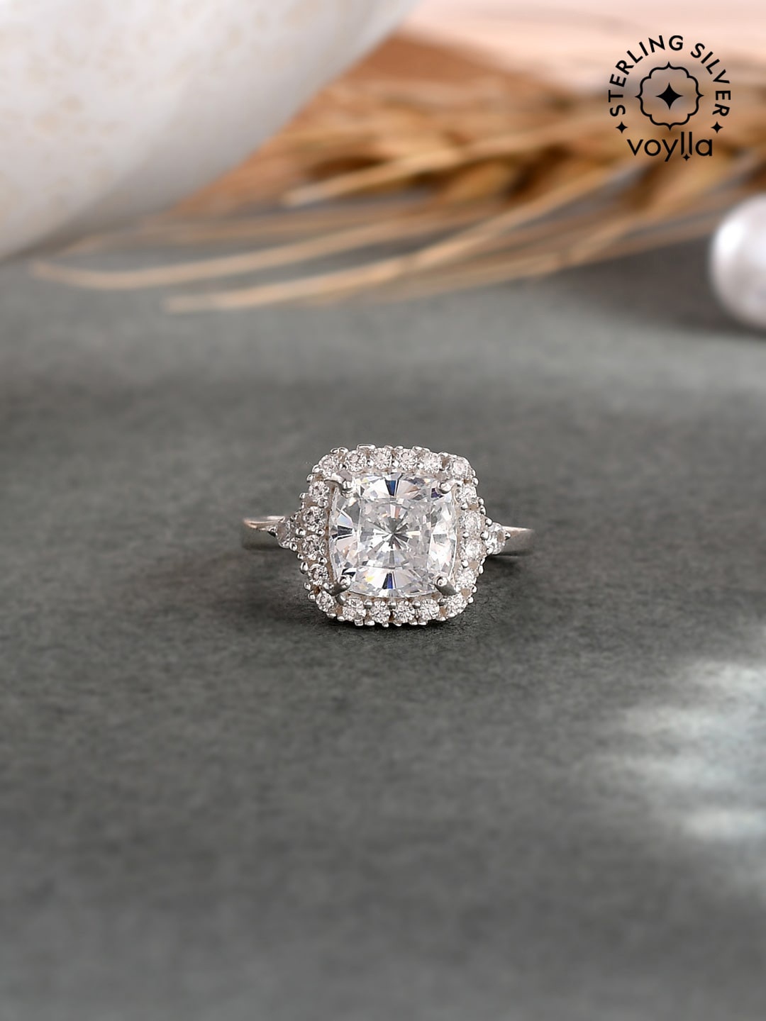 

Studio Voylla 92.5 Sterling Silver Rhodium-Plated & CZ-Studded Finger Ring