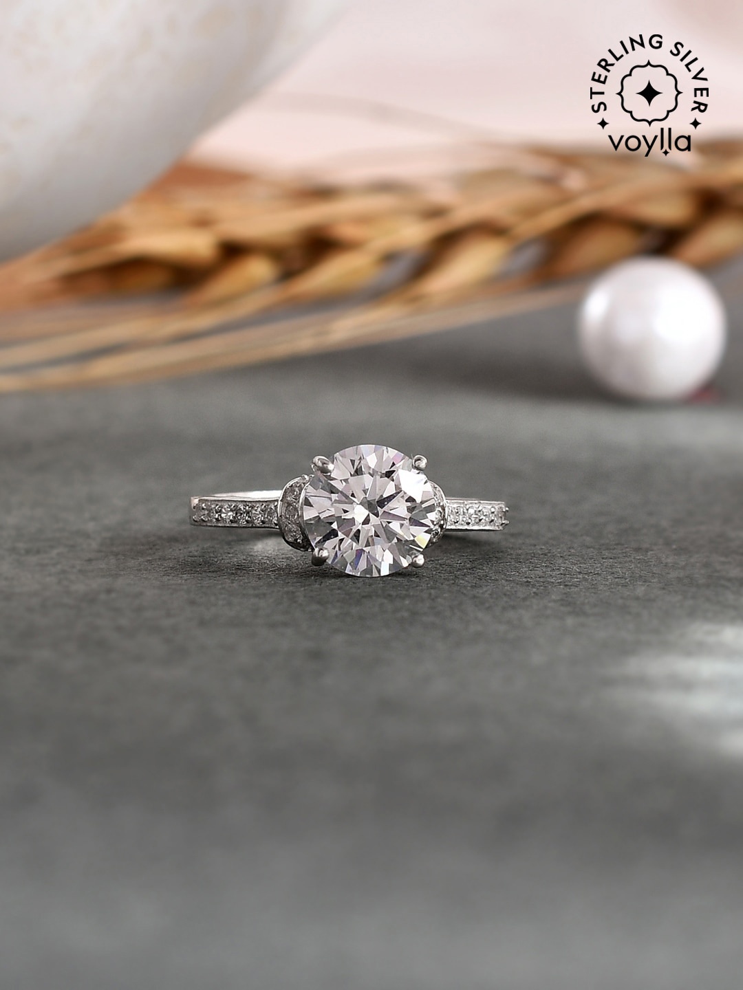 

Studio Voylla Rhodium-Plated Silver-Toned & Stone-Studded Finger Ring