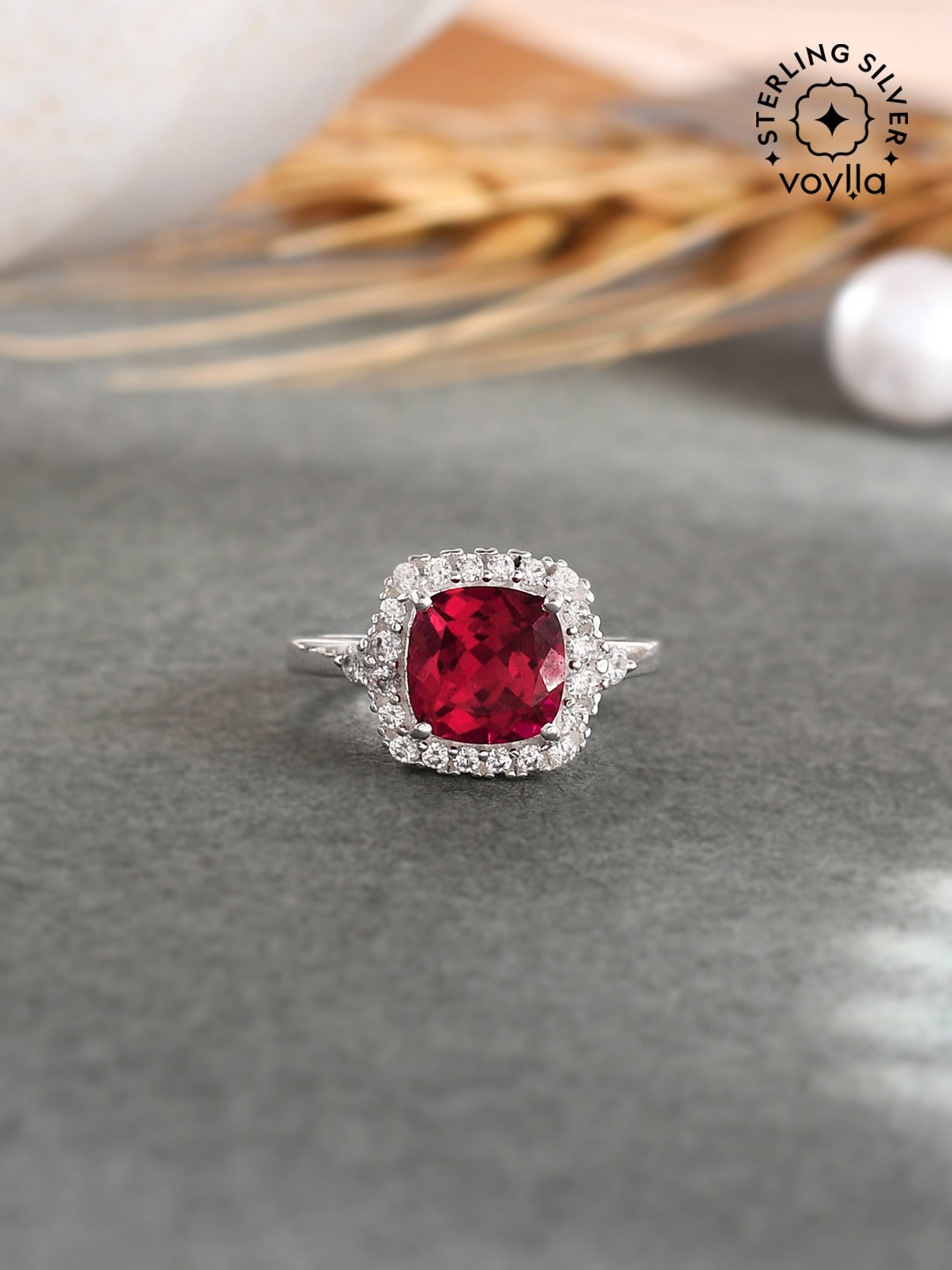 

Studio Voylla 92.5 Sterling Silver Rhodium-Plated & CZ-Studded Finger Ring