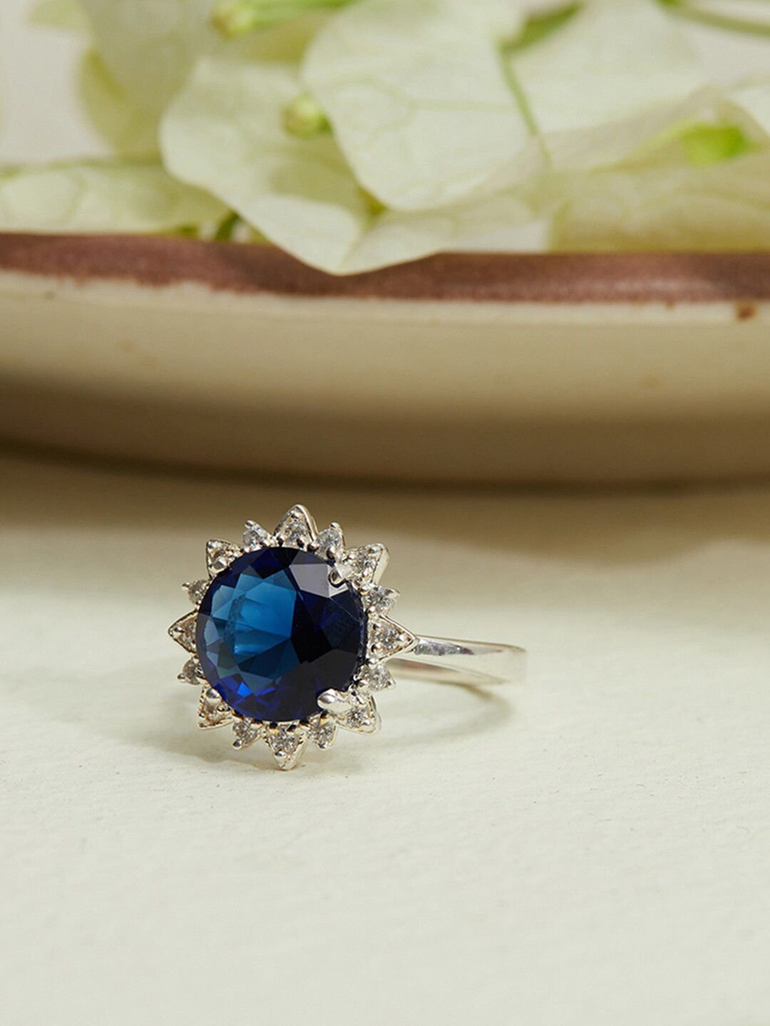 

Studio Voylla 925 Sterling Silver Rhodium-Plated CZ-Studded Adjustable Finger Ring