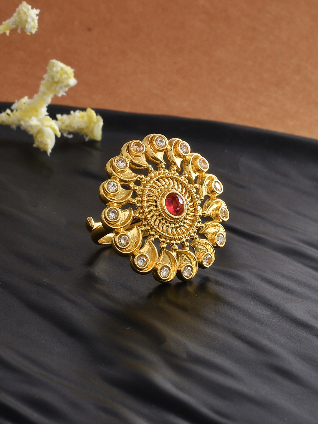 

Voylla Gold-Plated & Stone-Studded Finger Ring