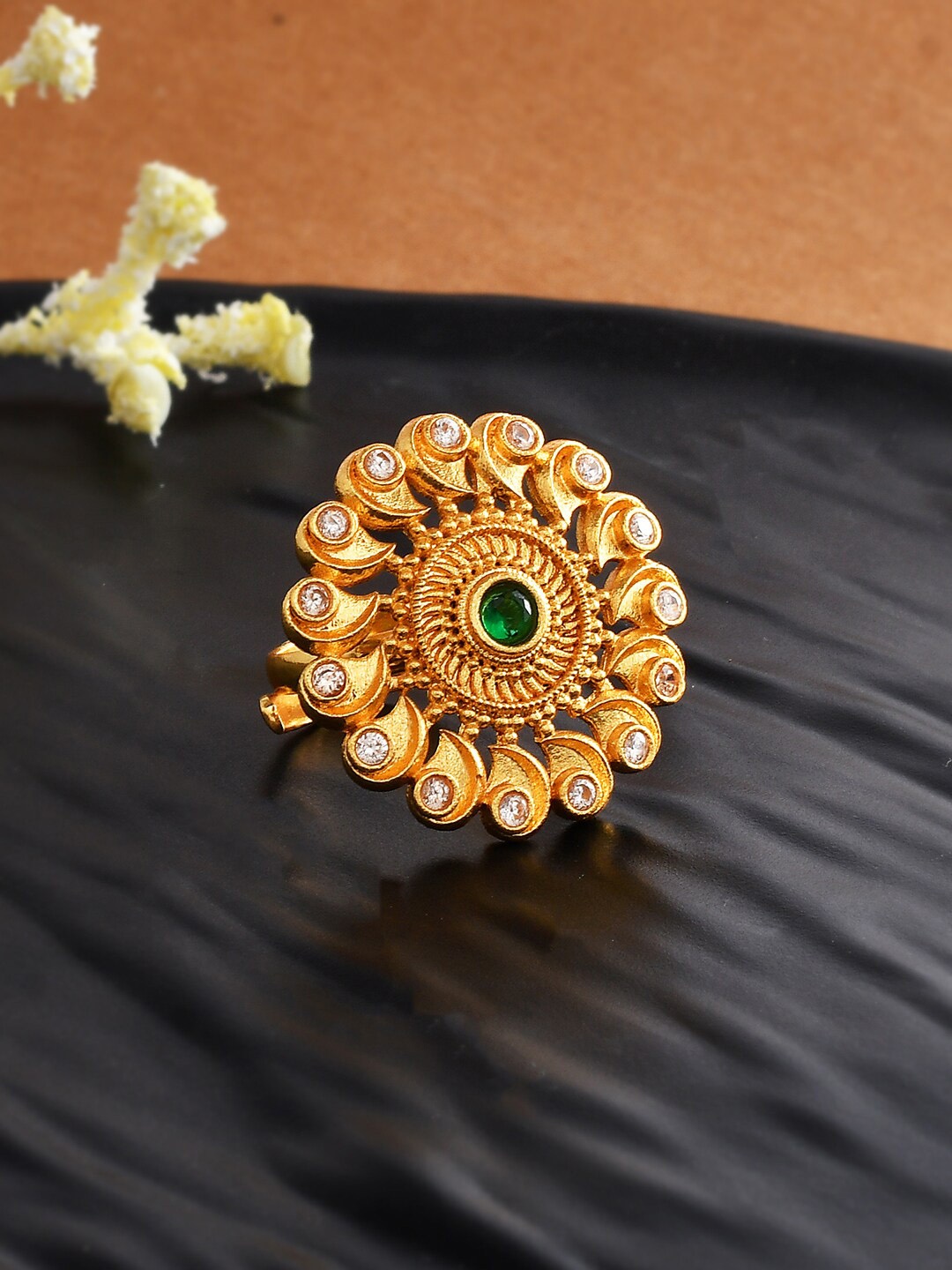 

Voylla Gold-Plated Stone-Studded Adjustable Finger Ring