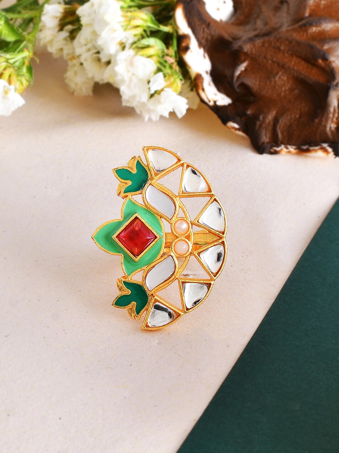 

Voylla Gold-Plated & Stones-Studded Adjustable Finger Ring