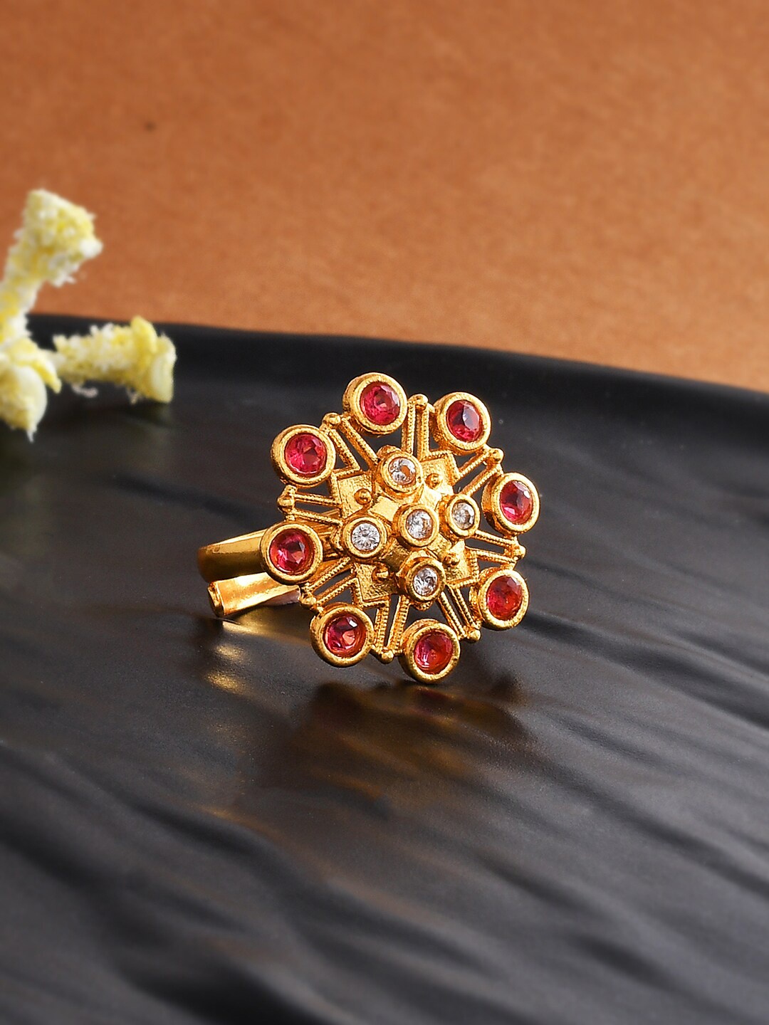 

Voylla Gold-Plated Stone-Studded Adjustable FingerRing