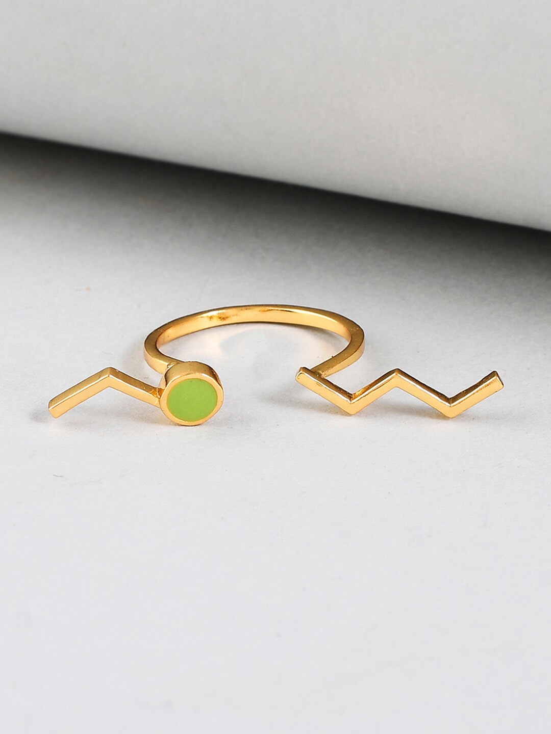 

Voylla Gold-Plated & Stone Studded Benzene Waves Enamelled Open Finger Ring