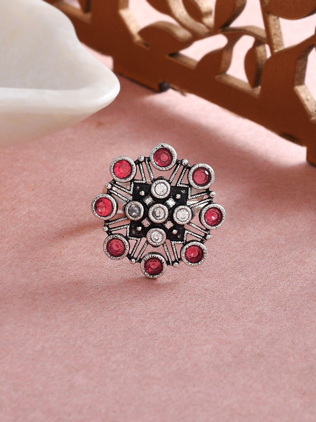 

Voylla Silver-Plated Stone-Studded Adjustable Finger Ring