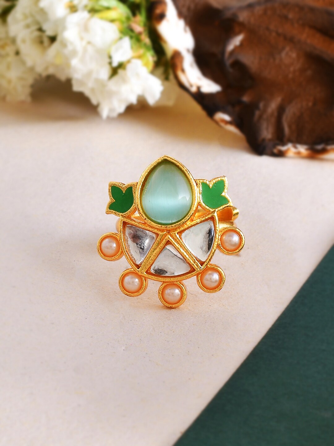 

Voylla Gold-Plated Stone-Studded Adjustable Finger Ring