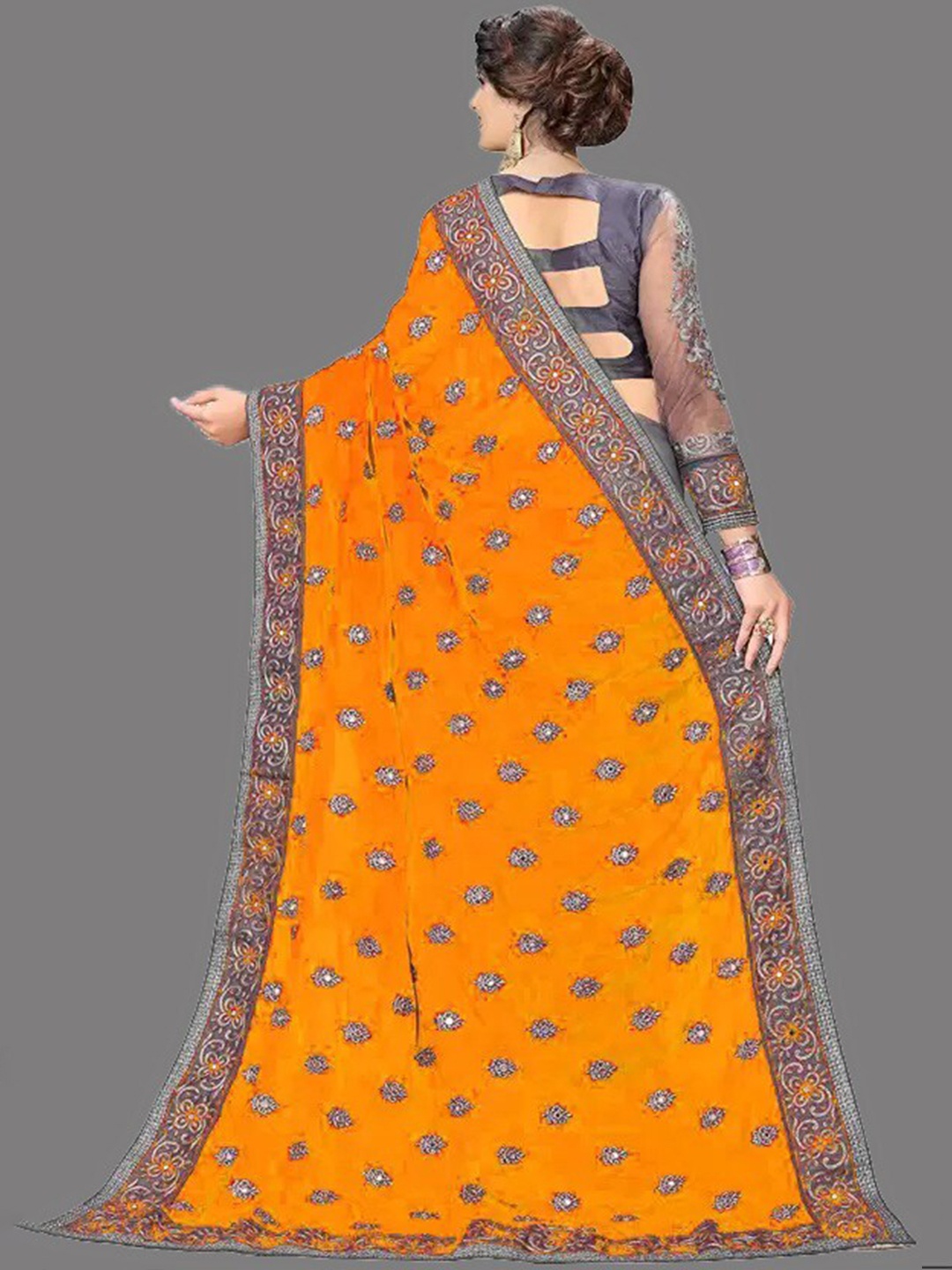 

APNISHA Floral Embroidered Net Half and Half Saree, Yellow