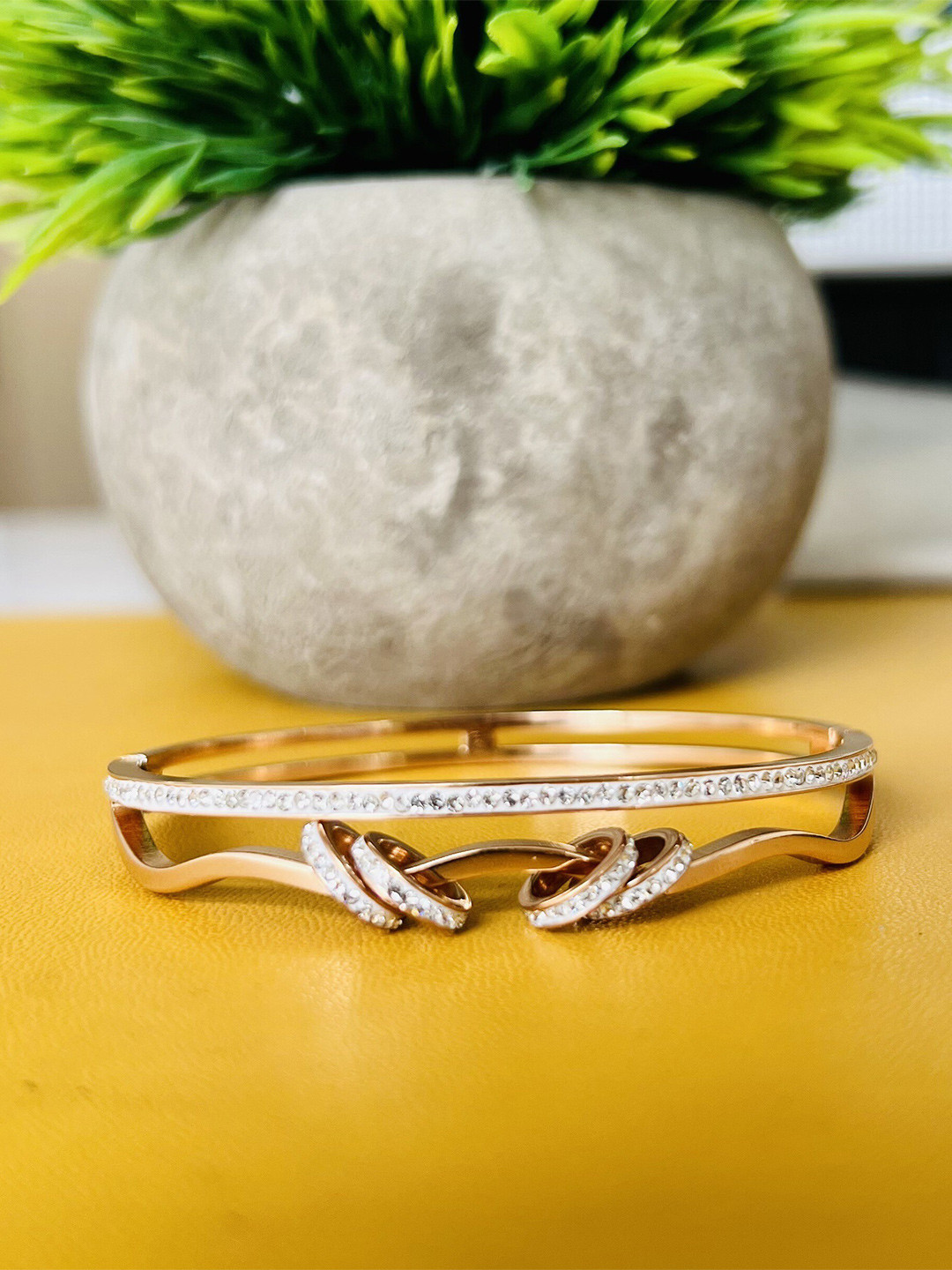 

MYKI Women Rose Gold-Plated Cubic Zirconia Kada Bracelet
