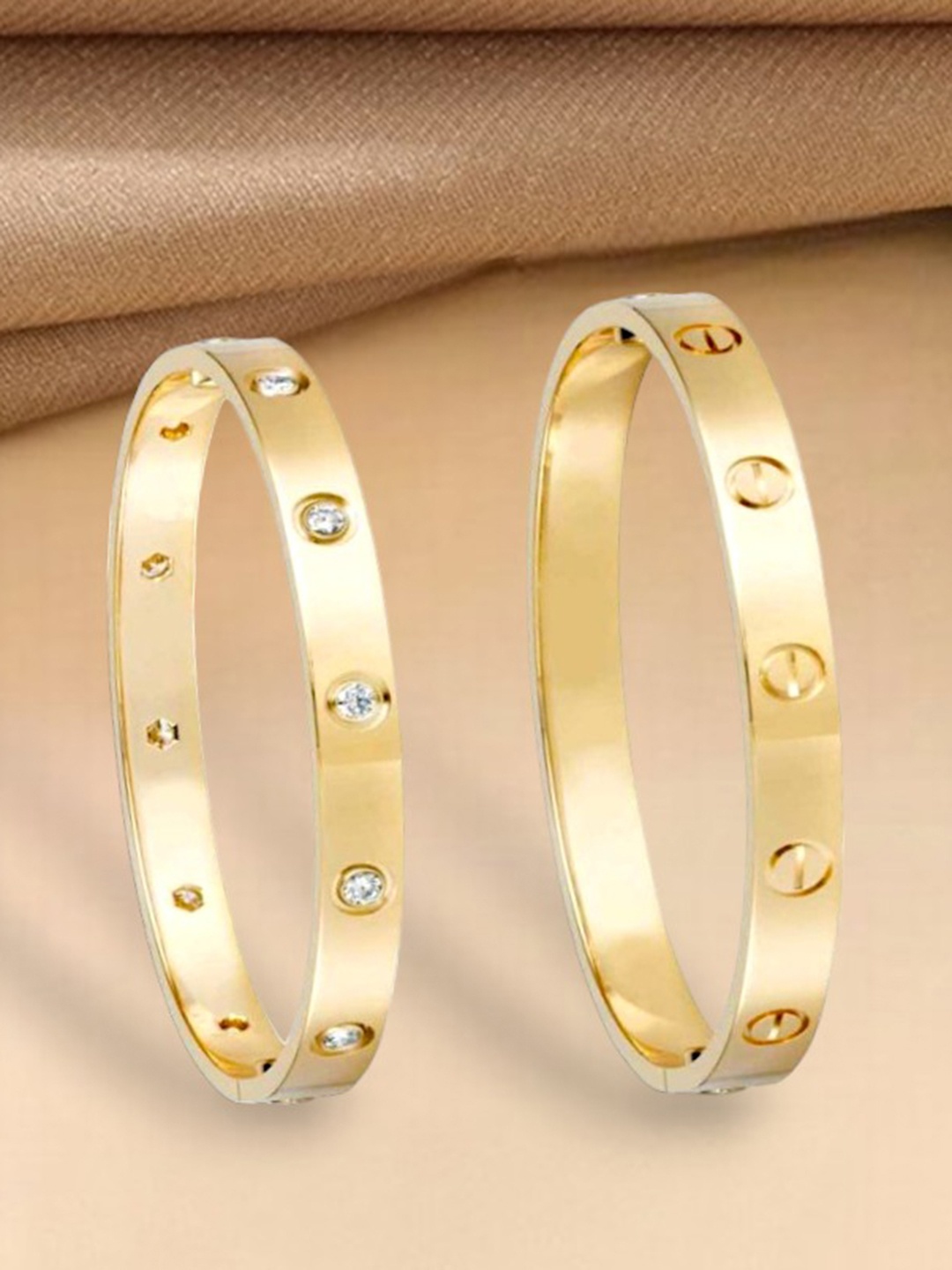 

MYKI Women Set of 2 Gold-Plated Cubic Zirconia Bangle-Style Bracelets