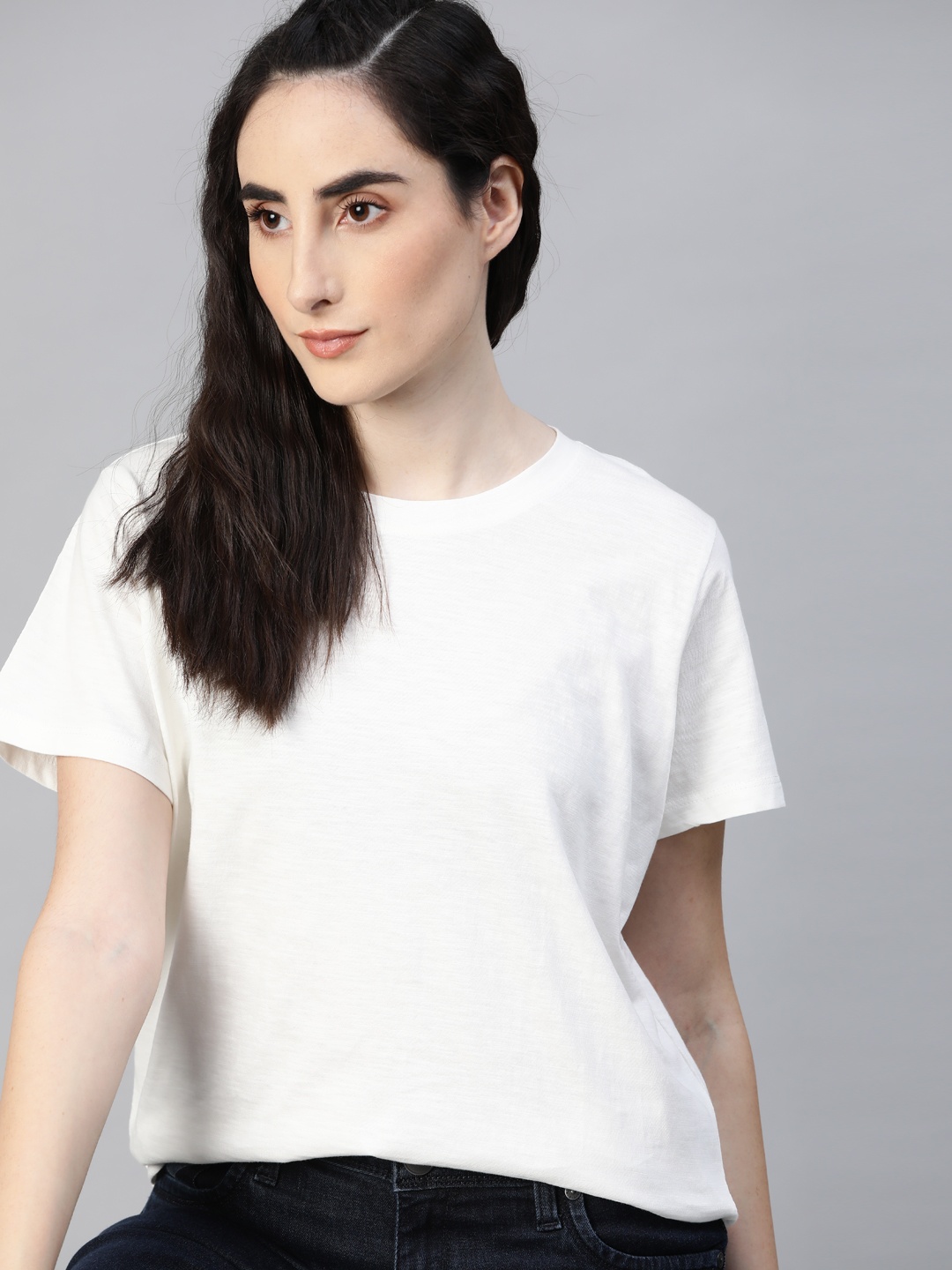 

Roadster Women White Cotton Pure Cotton T-shirt