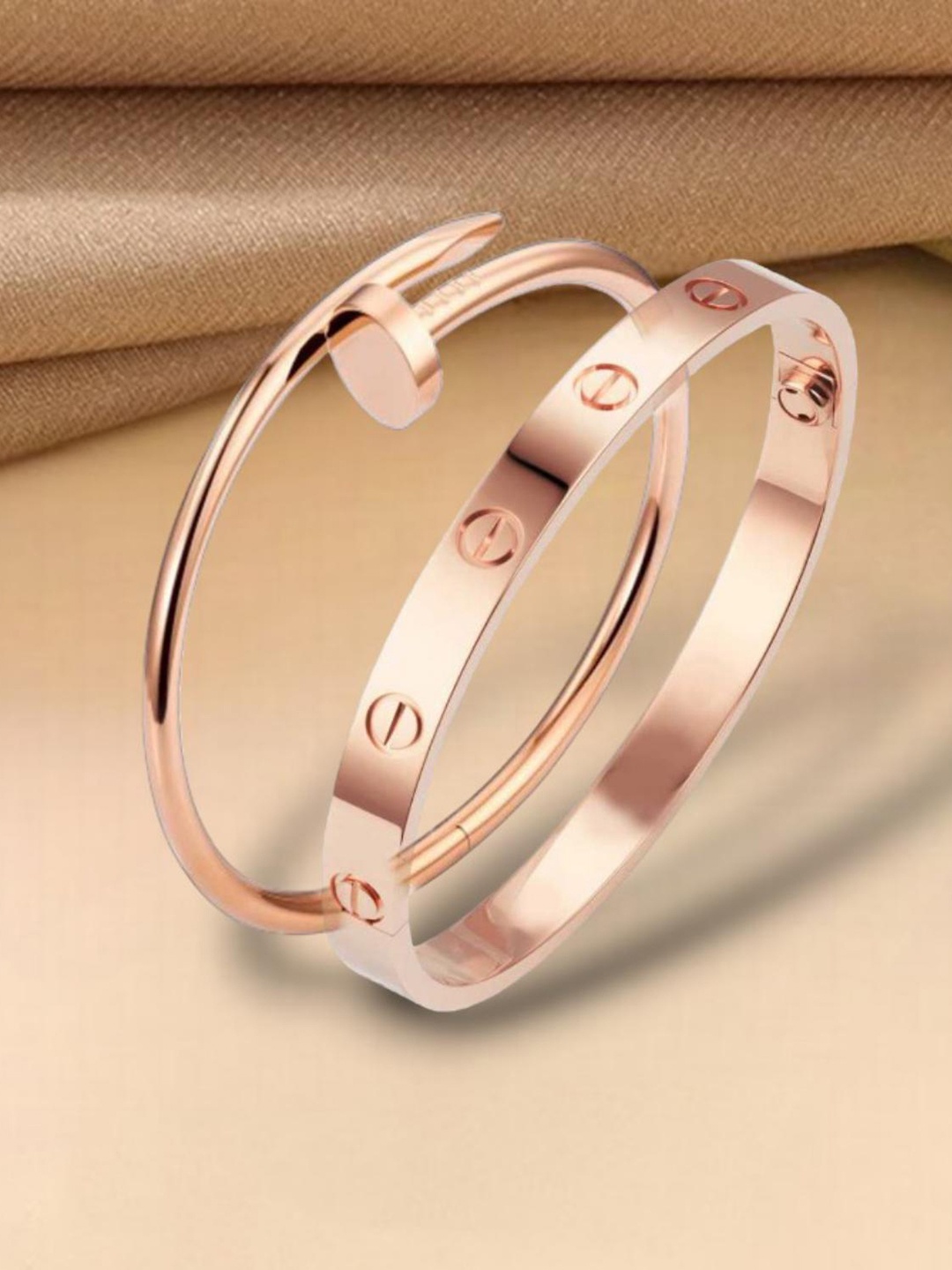 

MYKI Women Pack Of 2 Rose Gold Cubic Zirconia Rose Gold-Plated Bangle-Style Bracelet