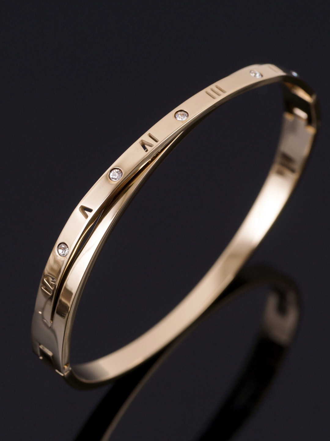 

MYKI Rose Gold-Plated Stone Studded Kada Bracelet