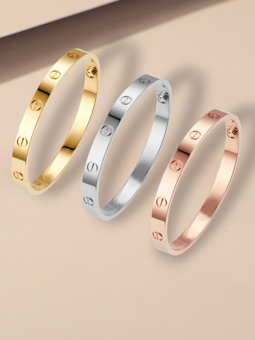 

MYKI Women Set of 3 Cubic Zirconia Rose Gold-Plated Bangle-Style Bracelet