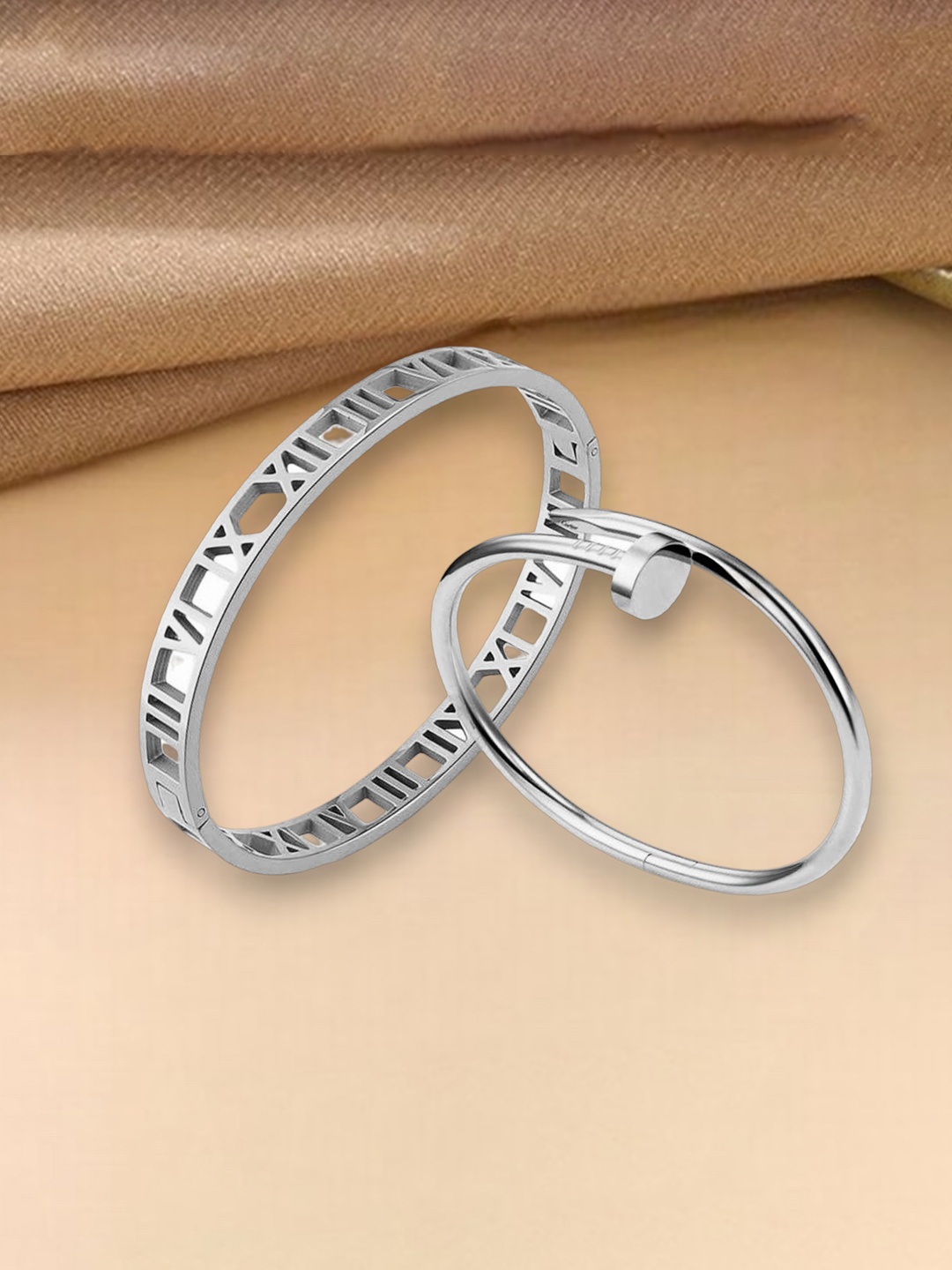 

MYKI Women Set Of 2 Silver-Plated CZ Bangle-Style Bracelets