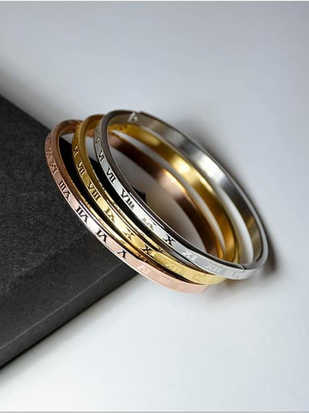 

MYKI Women Set Of 3 Kada Bracelets, Rose gold