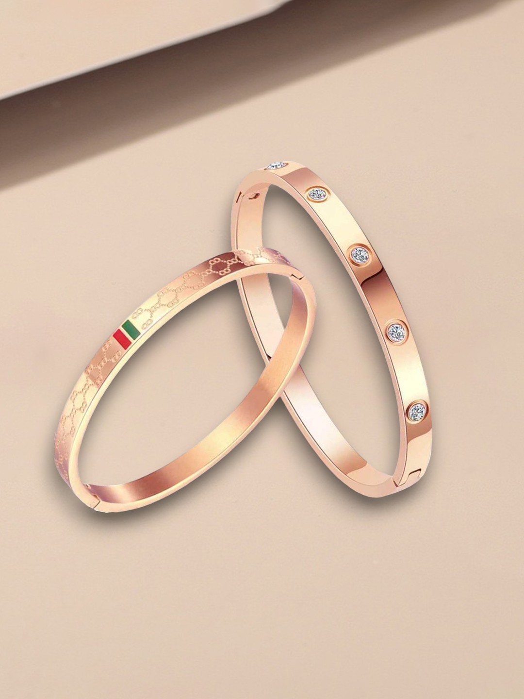 

MYKI Set Of 2 Rose Gold-Plated Stone Studded Kada Bracelets