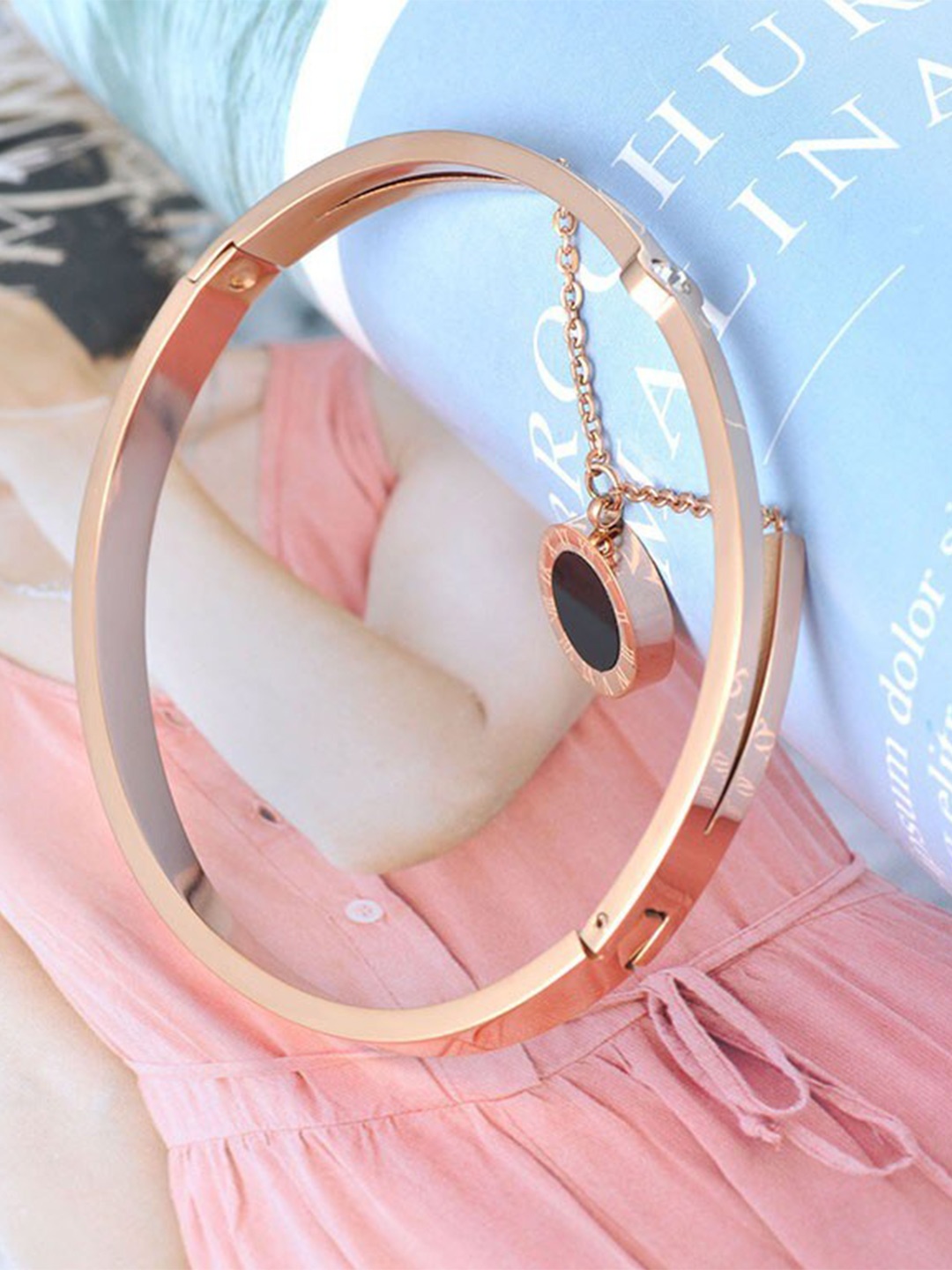 

MYKI Rose Gold-Plated Stone Studded Bangle-Style Bracelet
