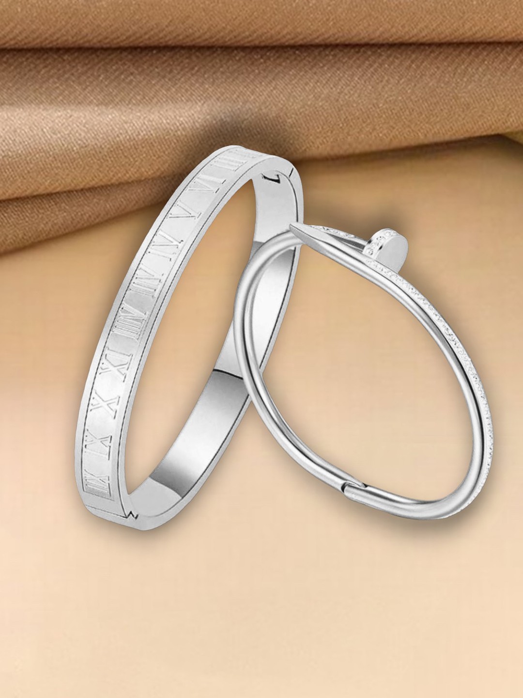 

MYKI Set Of 2 Silver-Plated Kada Bracelets