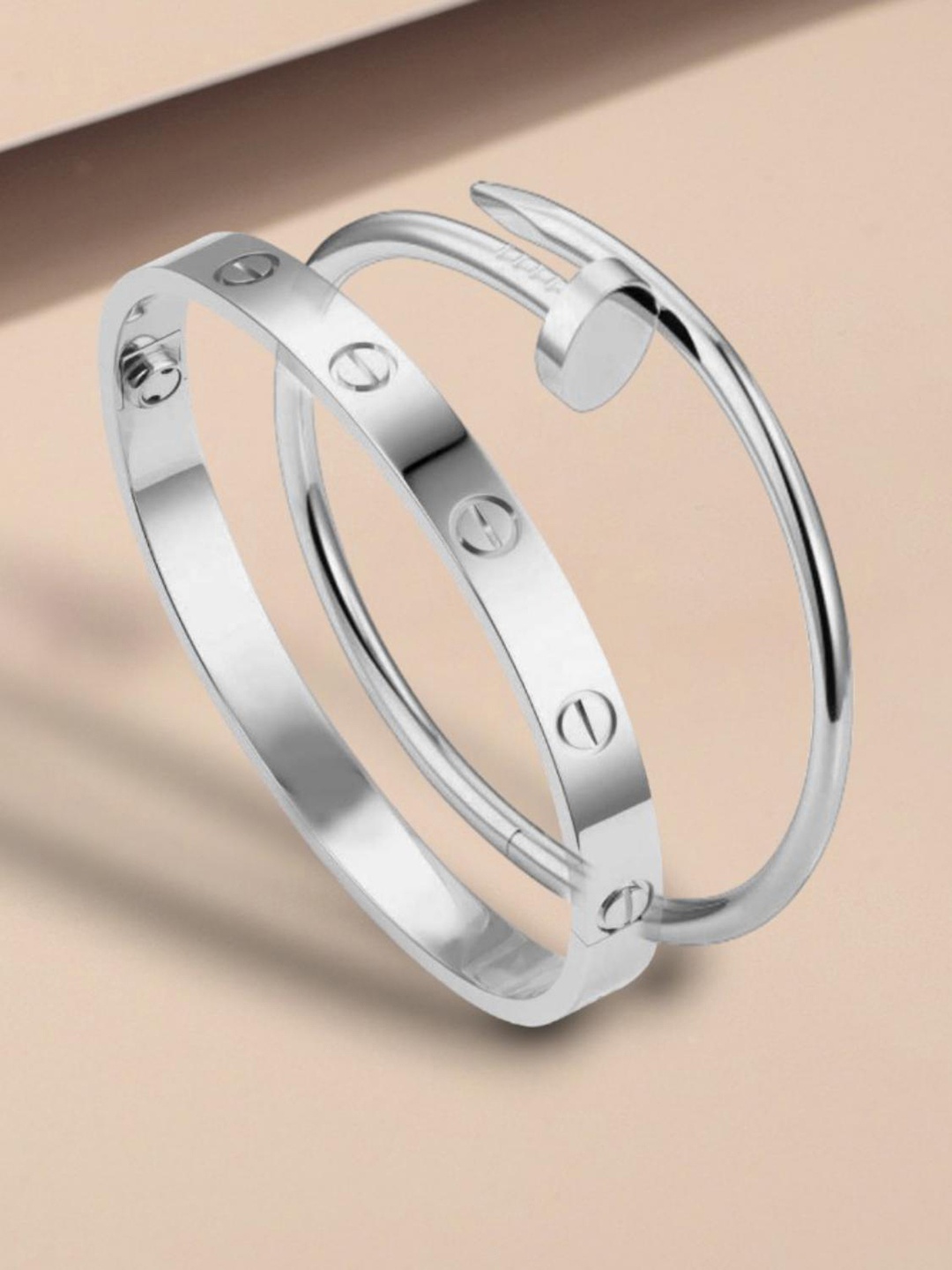 

MYKI Women Set of 2 Silver-Plated Cubic Zirconia Bangle-Style Bracelets