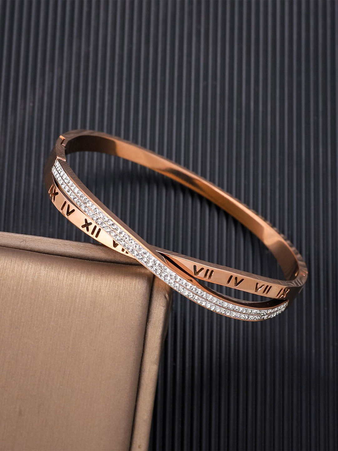 

MYKI Rose Gold-Plated Stone Studded Kada Bracelet