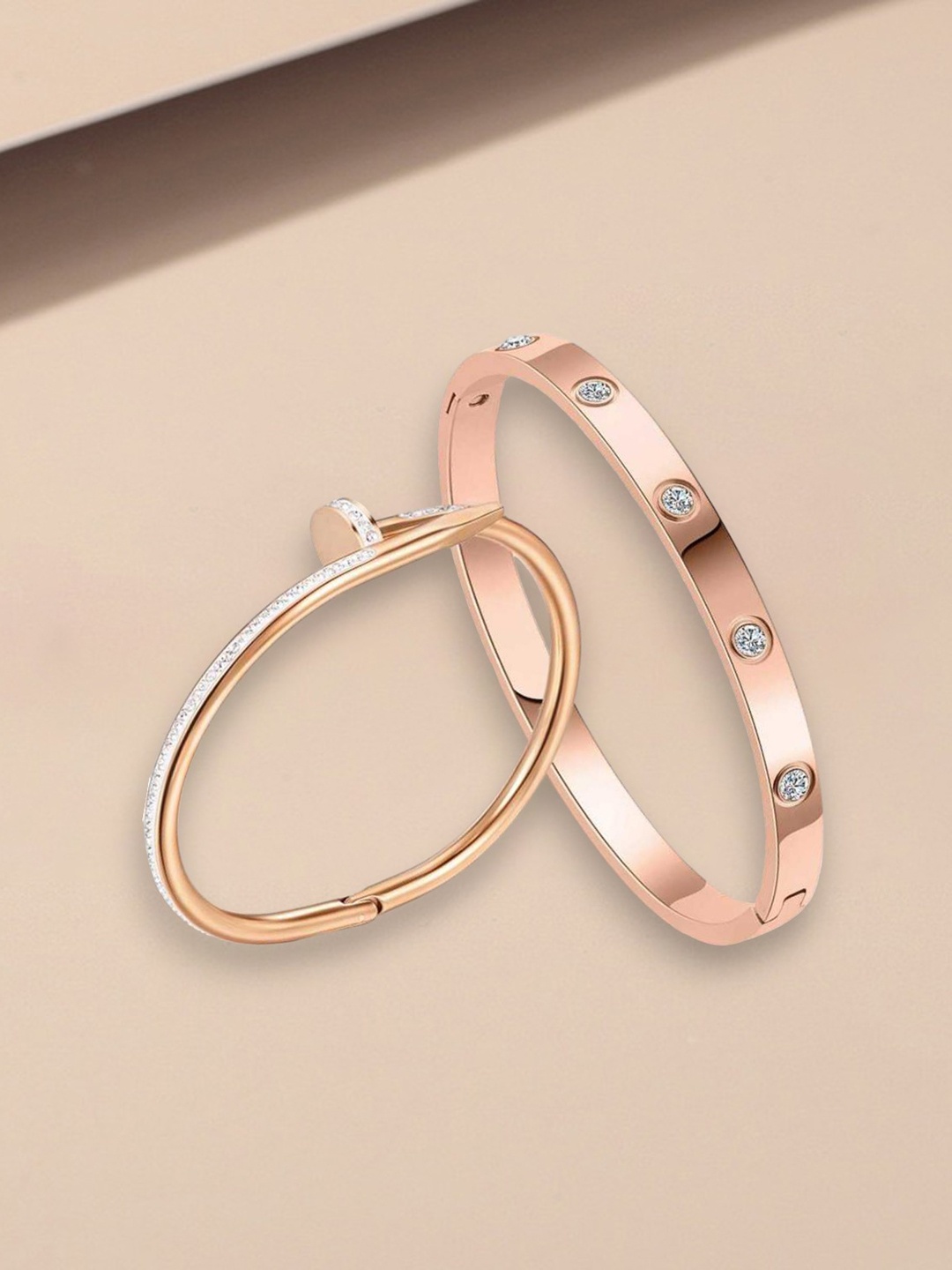 

MYKI Women Set of 2 Rose Gold Plated Cubic Zirconia Bangle-Style Bracelet