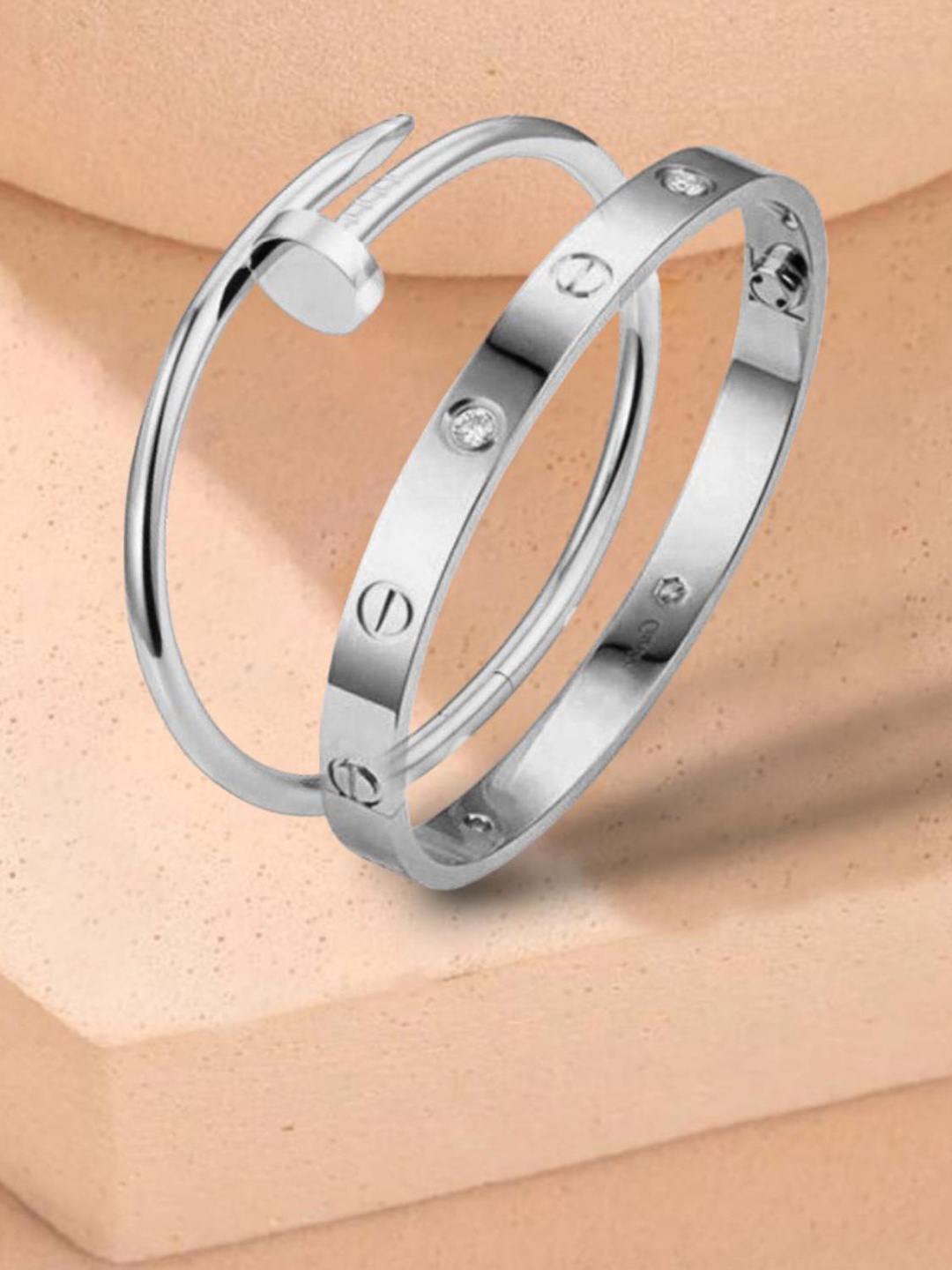

MYKI Women Set of 2 Silver-Plated Cubic Zirconia Kada