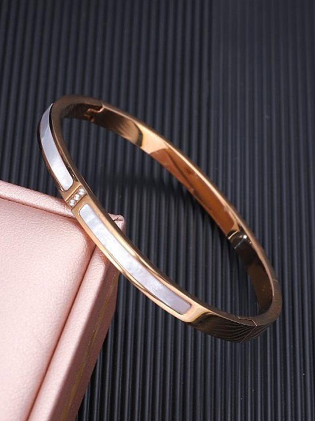 

MYKI Rose Gold-Plated Stone Studded Kada Bracelet