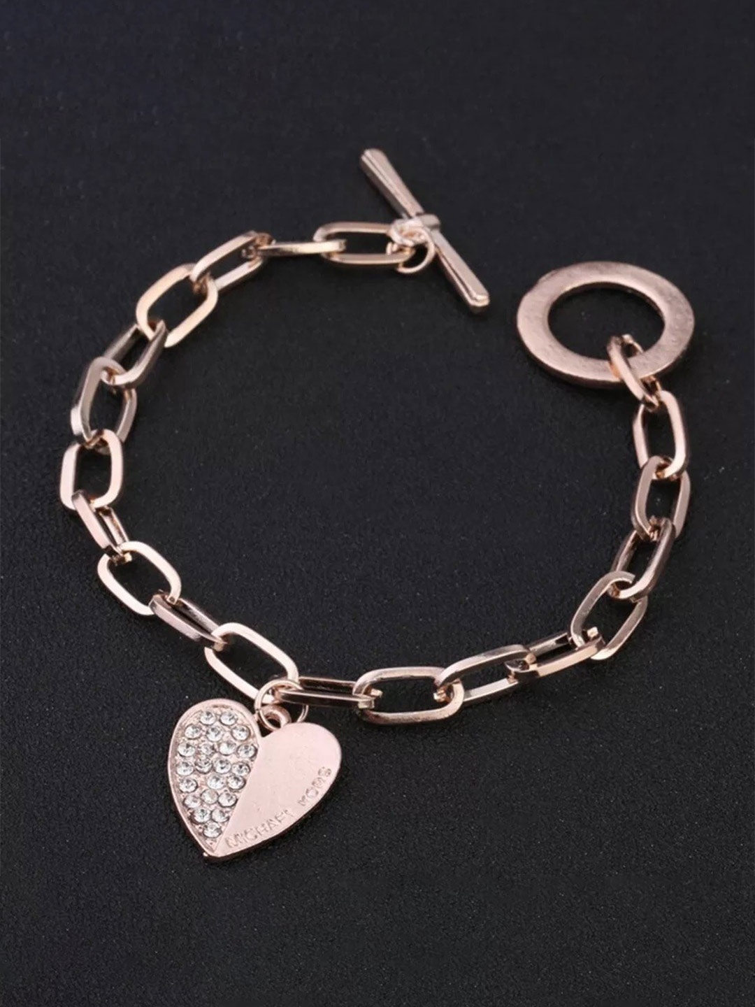

MYKI Women Rose Gold Cubic Zirconia Rose Gold-Plated Charm Bracelet